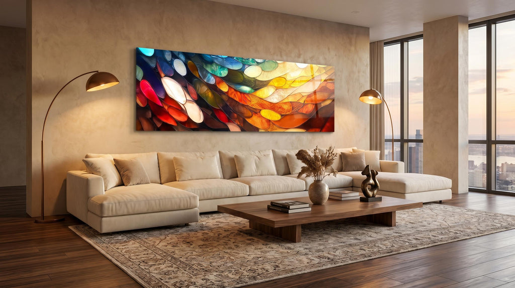 Oversized Amber Drift Acrylic Glass Wall Art: Modern 3D Light Play