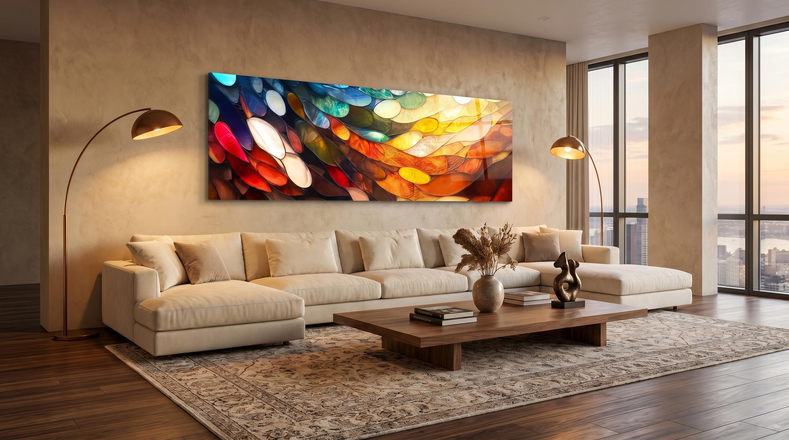 Oversized Amber Drift Acrylic Glass Wall Art: Modern 3D Light Play