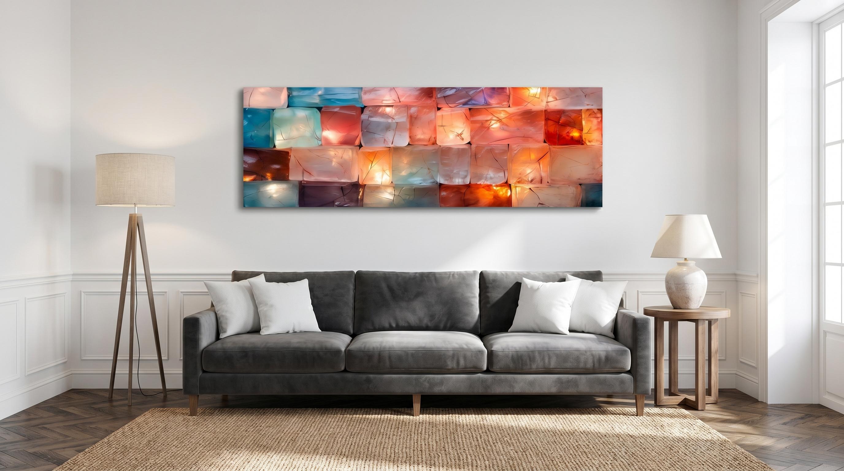 3D Acrylic Wall Art "CrystalForge" – Oversized Panoramic Above Bed Decor with Light Play Effect