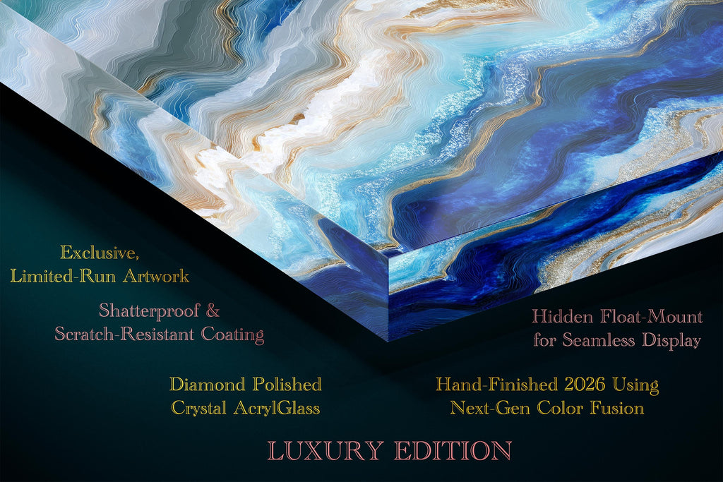 Aqua Navy Crystal AcrylGlass Wall Art, Luxury Spa and Wellness Clinic Decor