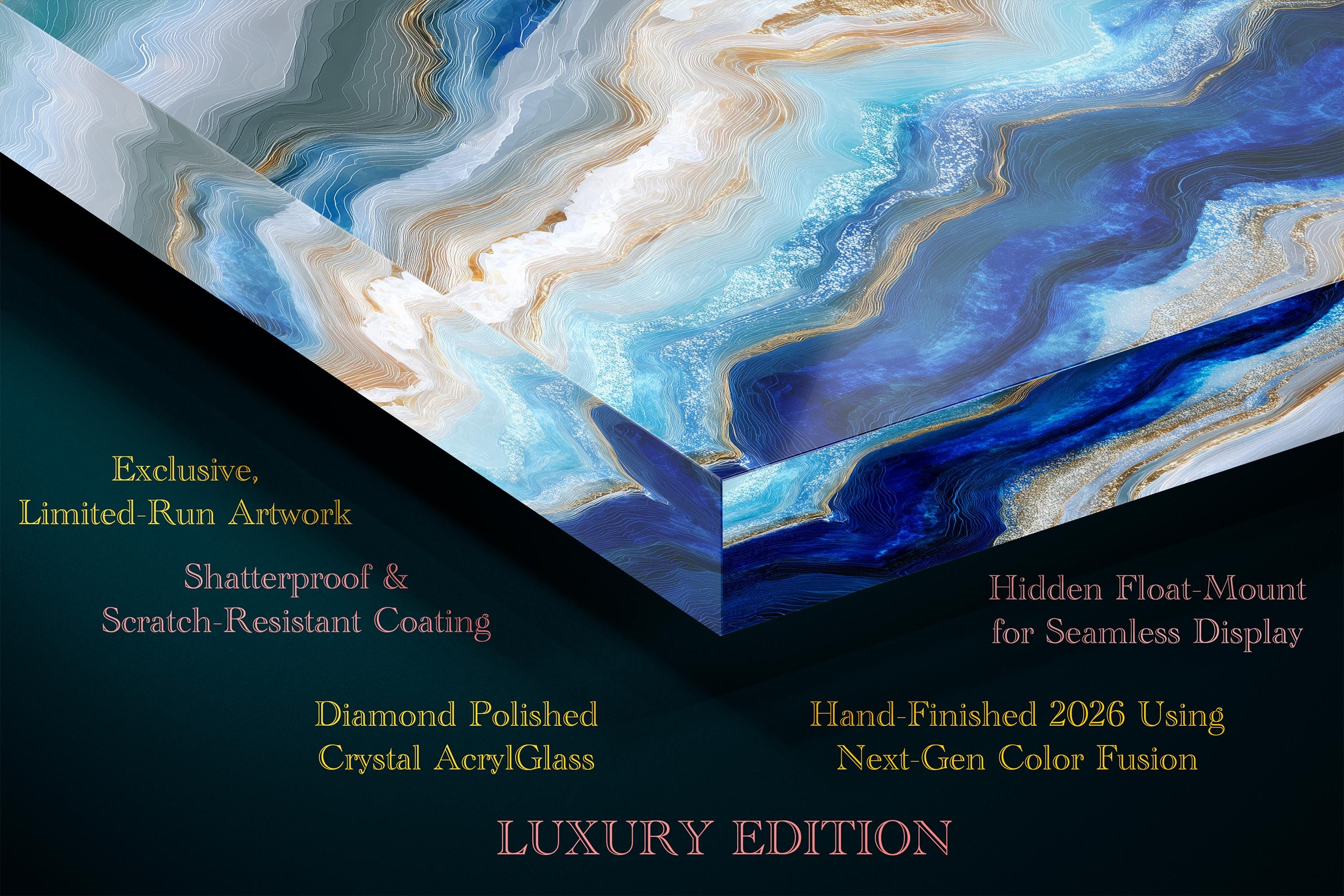 Aqua Navy Crystal AcrylGlass Wall Art, Luxury Spa and Wellness Clinic Decor