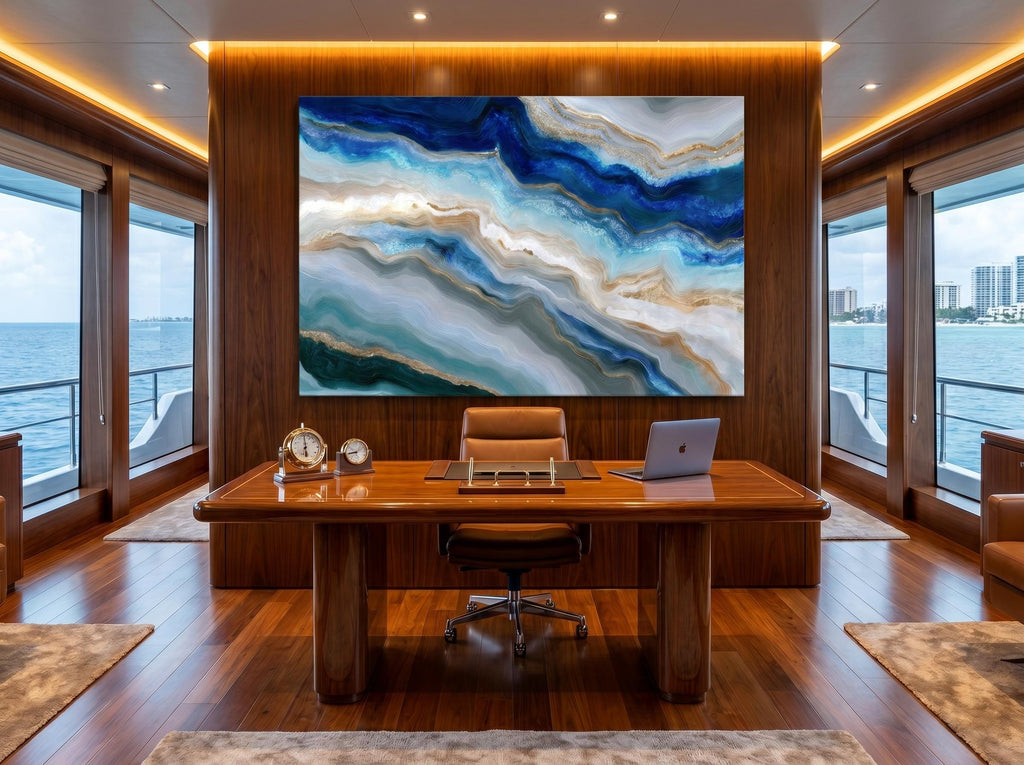 Aqua Navy Crystal AcrylGlass Wall Art, Luxury Spa and Wellness Clinic Decor