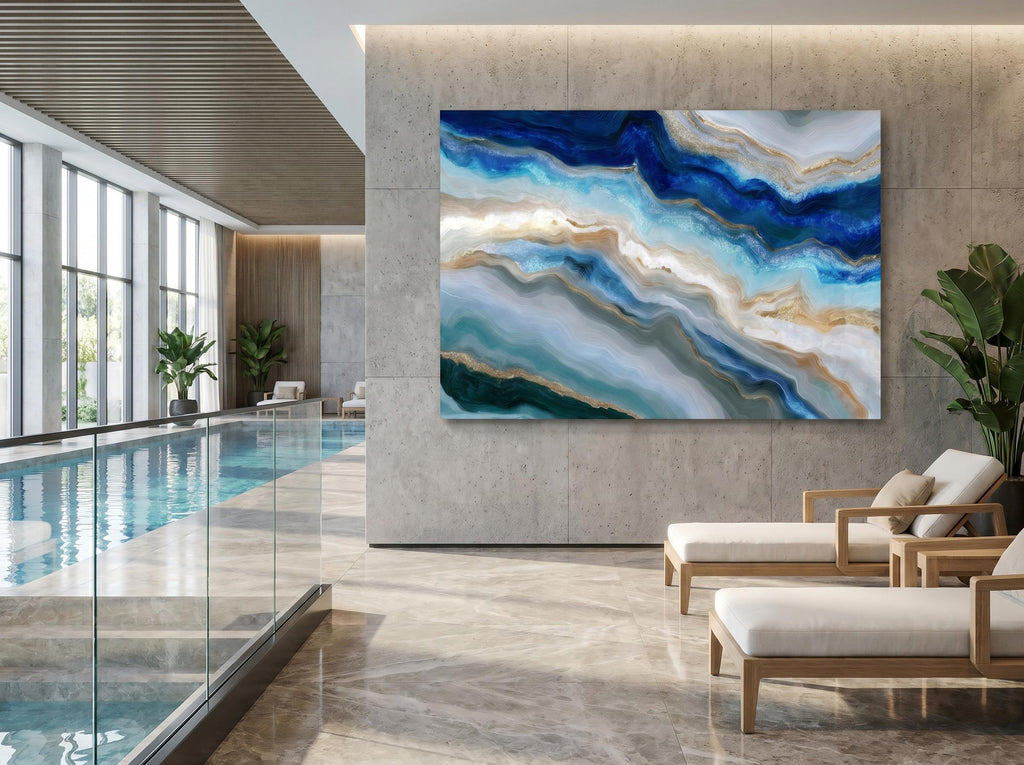 Aqua Navy Crystal AcrylGlass Wall Art, Luxury Spa and Wellness Clinic Decor