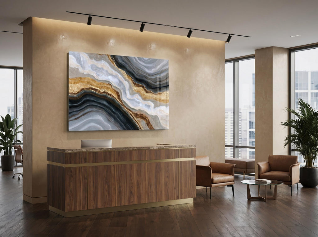 Onyx Pearl Strata Crystal AcrylGlass Wall Art, Executive Office and Boardroom Decor