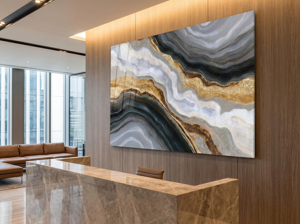 Onyx Pearl Strata Crystal AcrylGlass Wall Art, Executive Office and Boardroom Decor