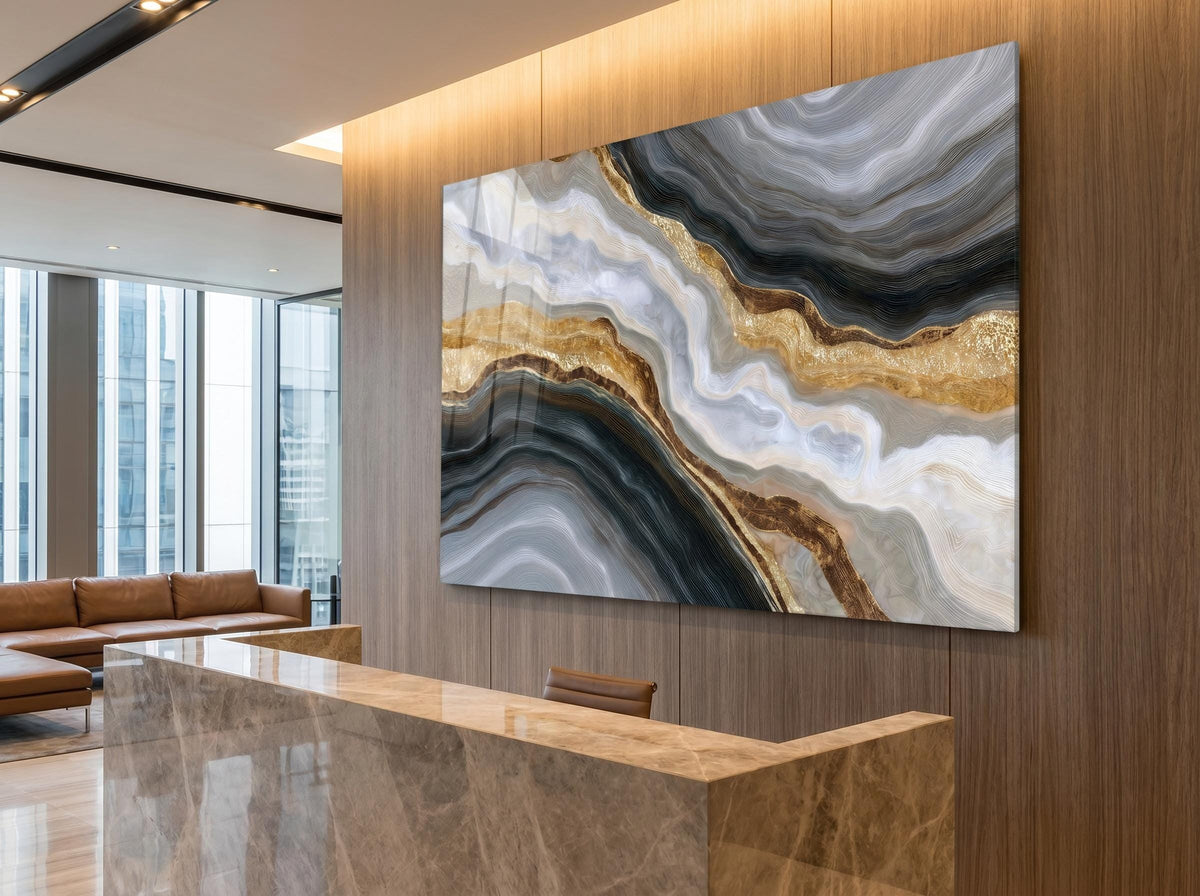 Onyx Pearl Strata Crystal AcrylGlass Wall Art, Executive Office and Boardroom Decor