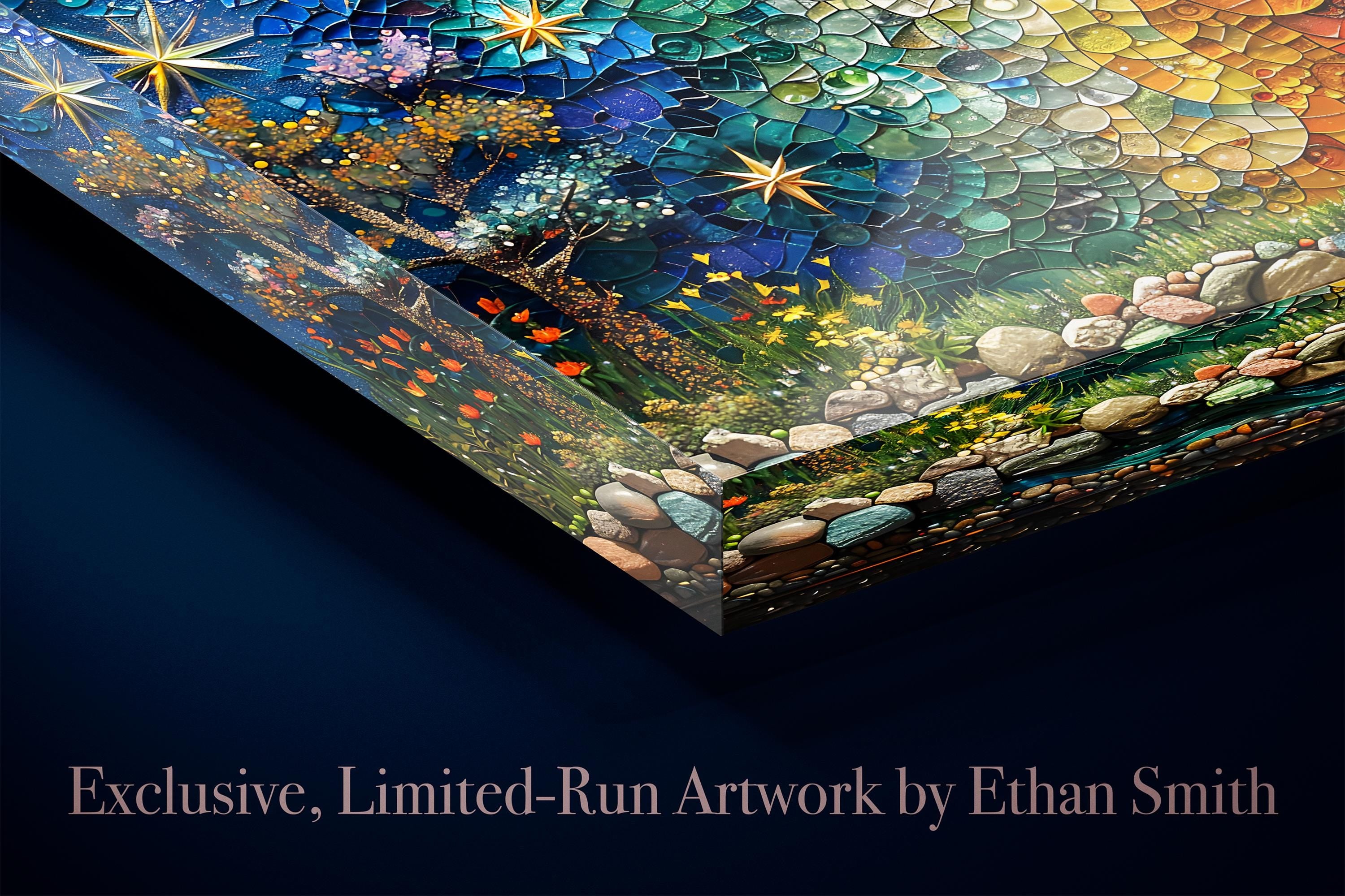 Twilight Fusion - Luxury Sapphire Abstract Crystal Acrylic Wall Art, Extra Large Crystal AcrylGlass Decor
