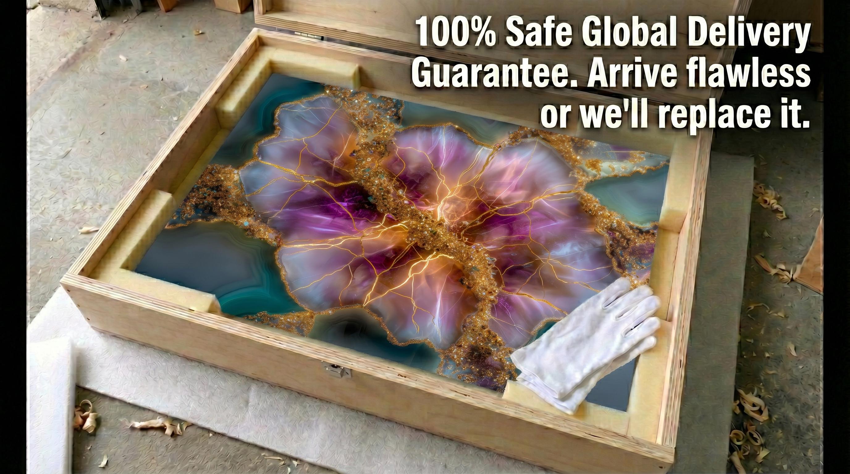 Rose Quartz Bloom & Amethyst Geode Crystal AcrylGlass Wall Art, Gold Abstract Luxury Decor