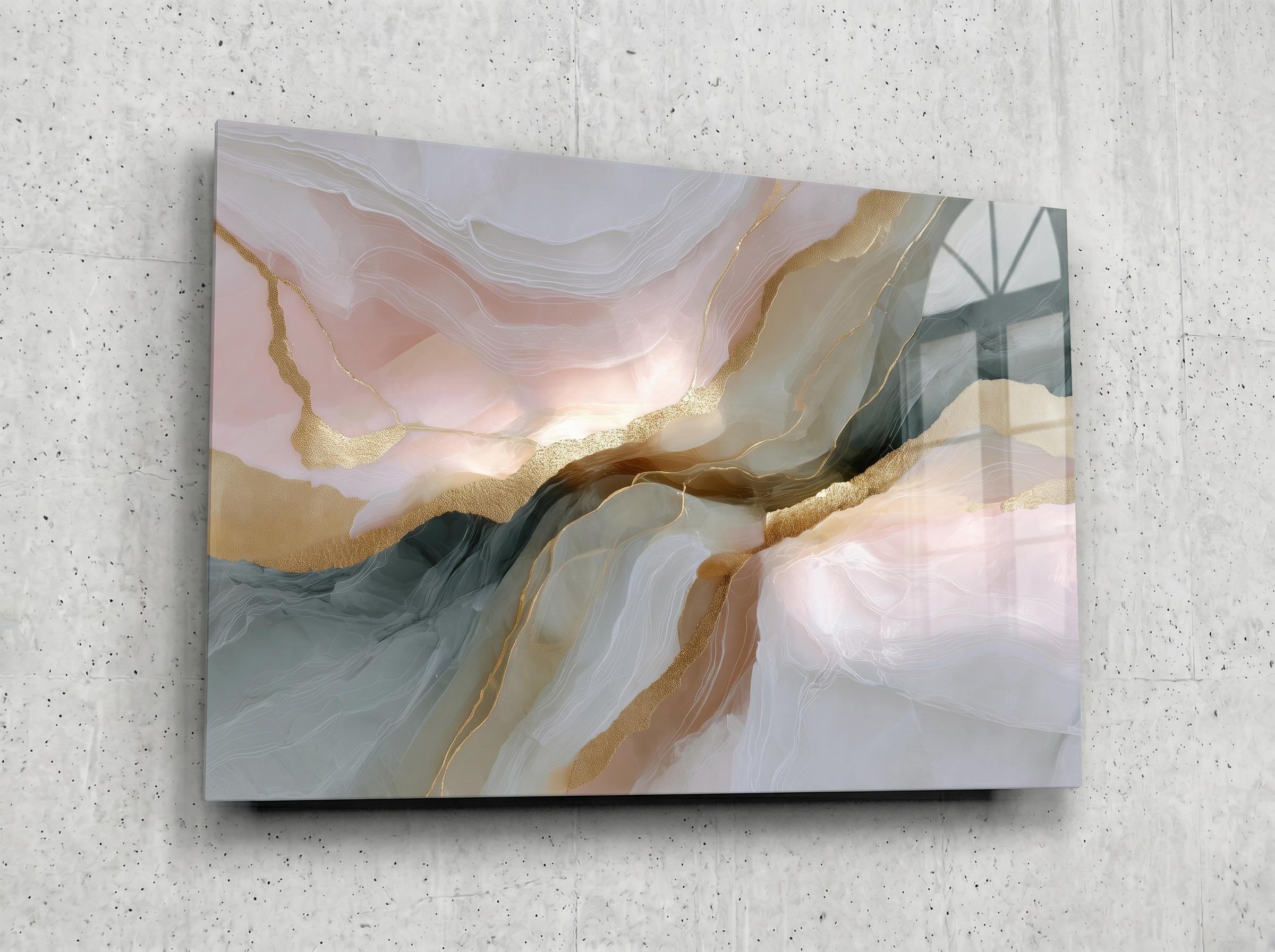 Champagne Mist Crystal AcrylGlass Wall Art, Luxury Spa and Wellness Reception Decor