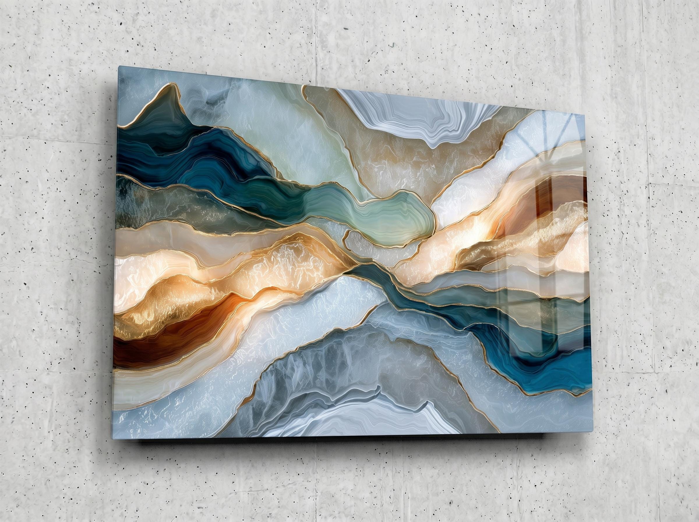 Navy Gold Agate Crystal AcrylGlass Wall Art, Executive Office and Boardroom Decor