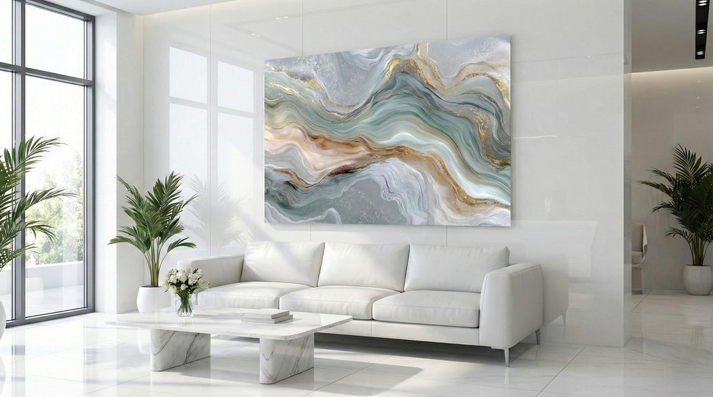 Sage Aqua Crystal AcrylGlass Wall Art, Dental Boutique and Wellness Clinic Decor