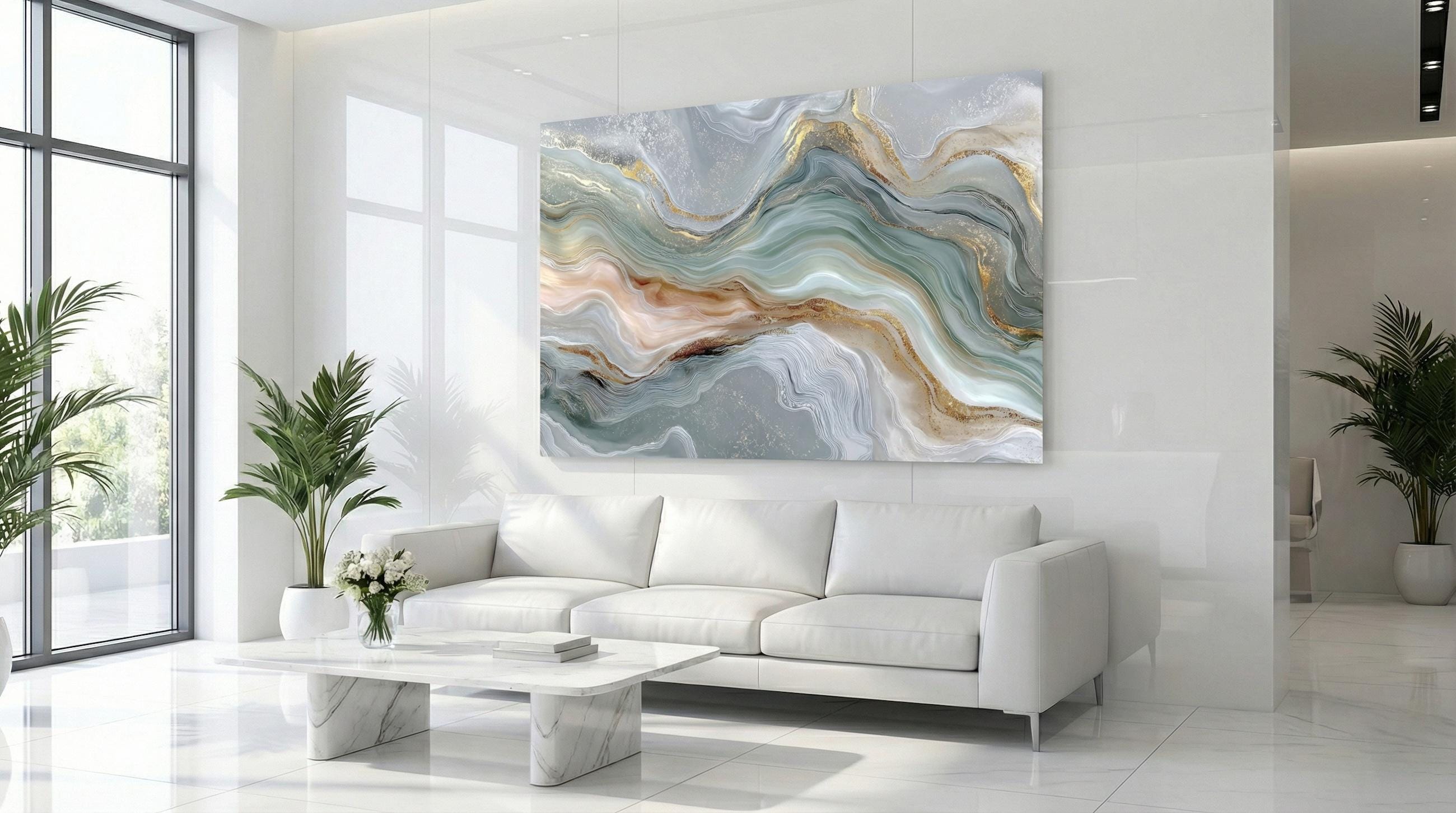 Sage Aqua Crystal AcrylGlass Wall Art, Dental Boutique and Wellness Clinic Decor