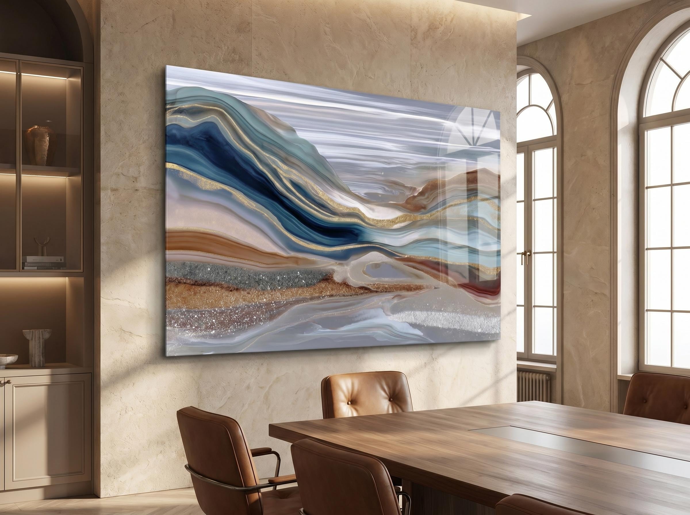 Navy Champagne Crystal AcrylGlass Wall Art, Executive Office and Boardroom Decor