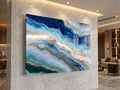 Aqua Navy Crystal AcrylGlass Wall Art, Luxury Spa and Wellness Clinic Decor