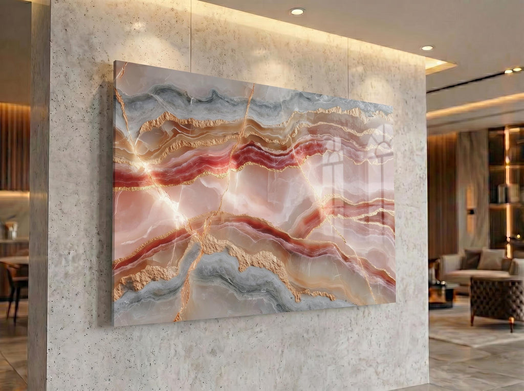 Rose Champagne Crystal AcrylGlass Wall Art, Modern Clinic Studio Decor