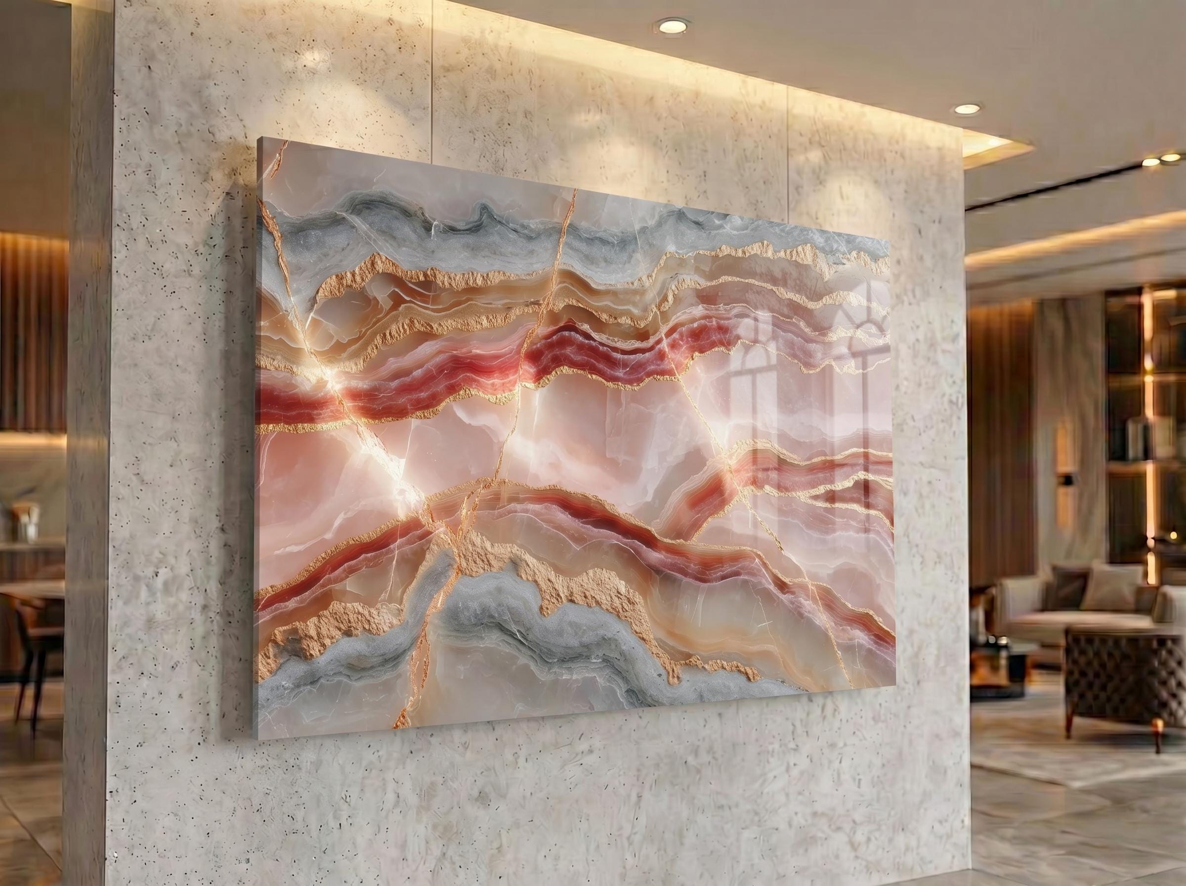 Rose Champagne Crystal AcrylGlass Wall Art, Modern Clinic Studio Decor