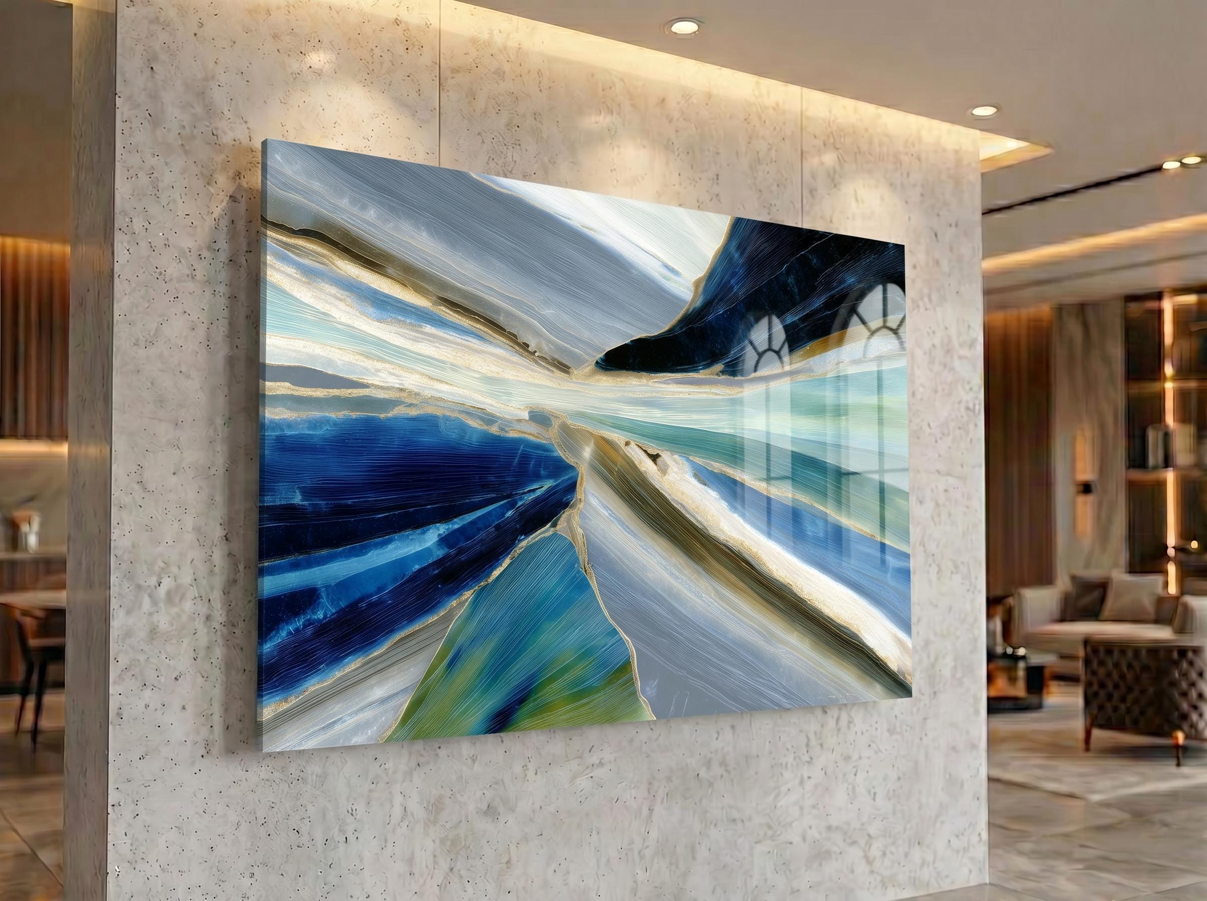 Azure Rift Crystal AcrylGlass Wall Art, Executive Office and Boardroom Decor