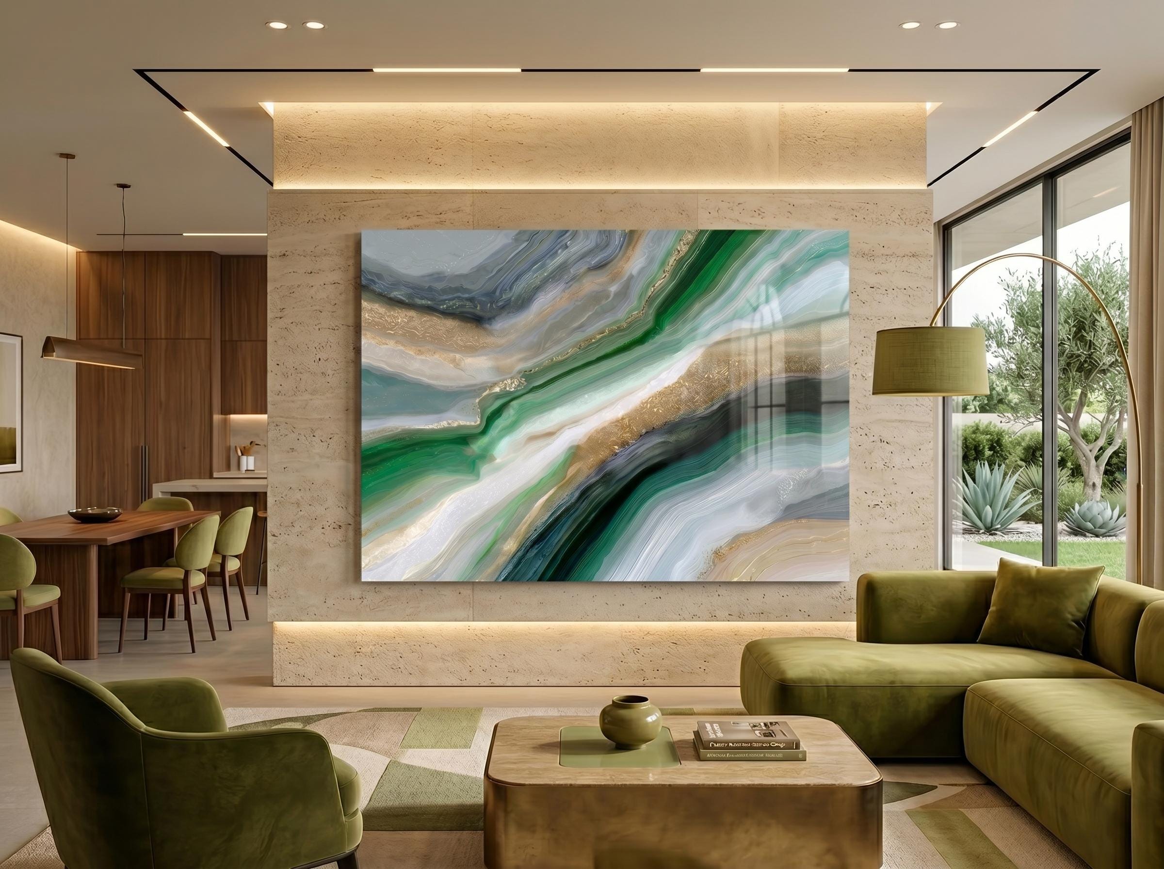 Jade Onyx Serenity Crystal AcrylGlass Wall Art, Luxury Spa and Wellness Clinic Decor