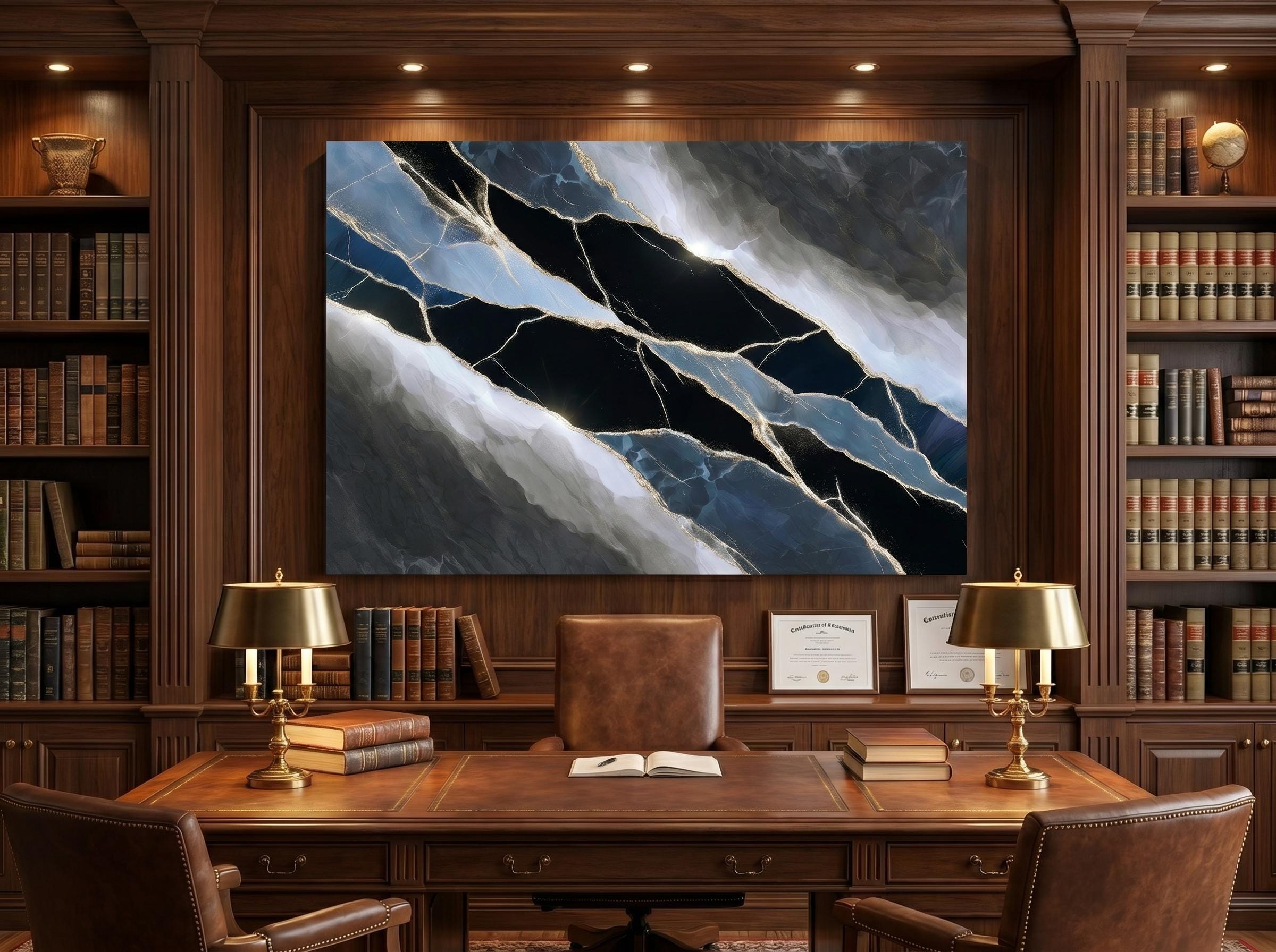 Midnight Quartz Meridian – Black Blue Crystal Acrylic Wall Art for Boardroom Decor