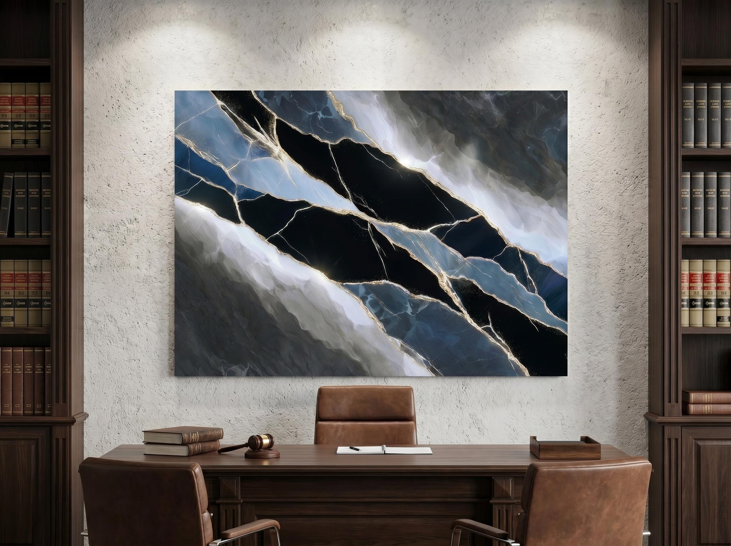Midnight Quartz Meridian – Black Blue Crystal Acrylic Wall Art for Boardroom Decor