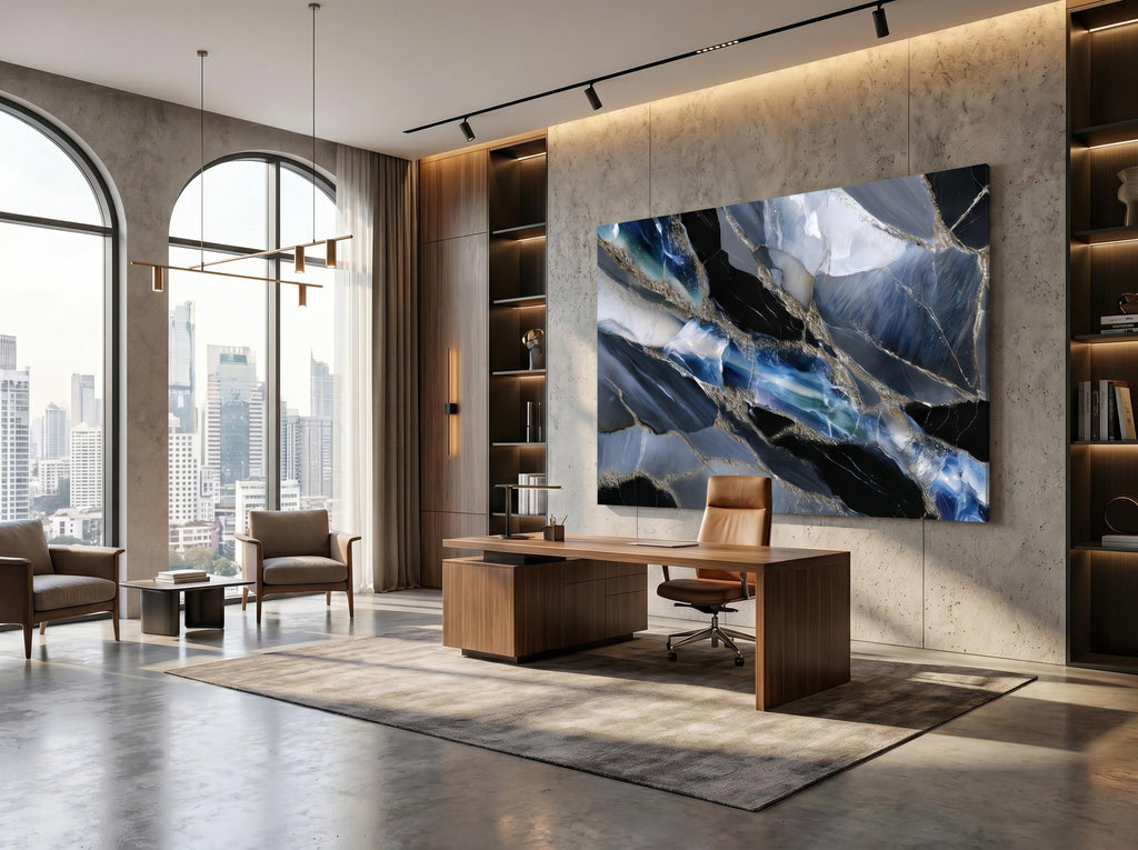 Obsidian Azure Meridian – Crystal Acrylic Wall Art for Executive Office Decor