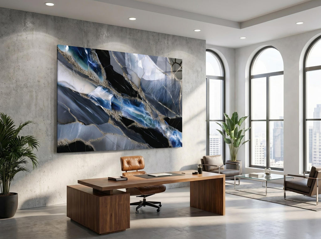 Obsidian Azure Meridian – Crystal Acrylic Wall Art for Executive Office Decor