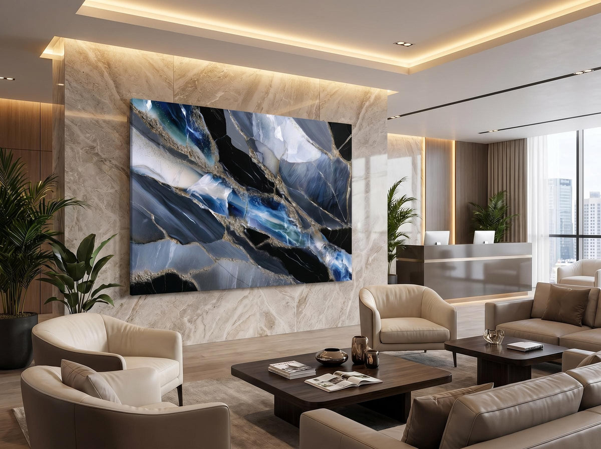 Obsidian Azure Meridian – Crystal Acrylic Wall Art for Executive Office Decor
