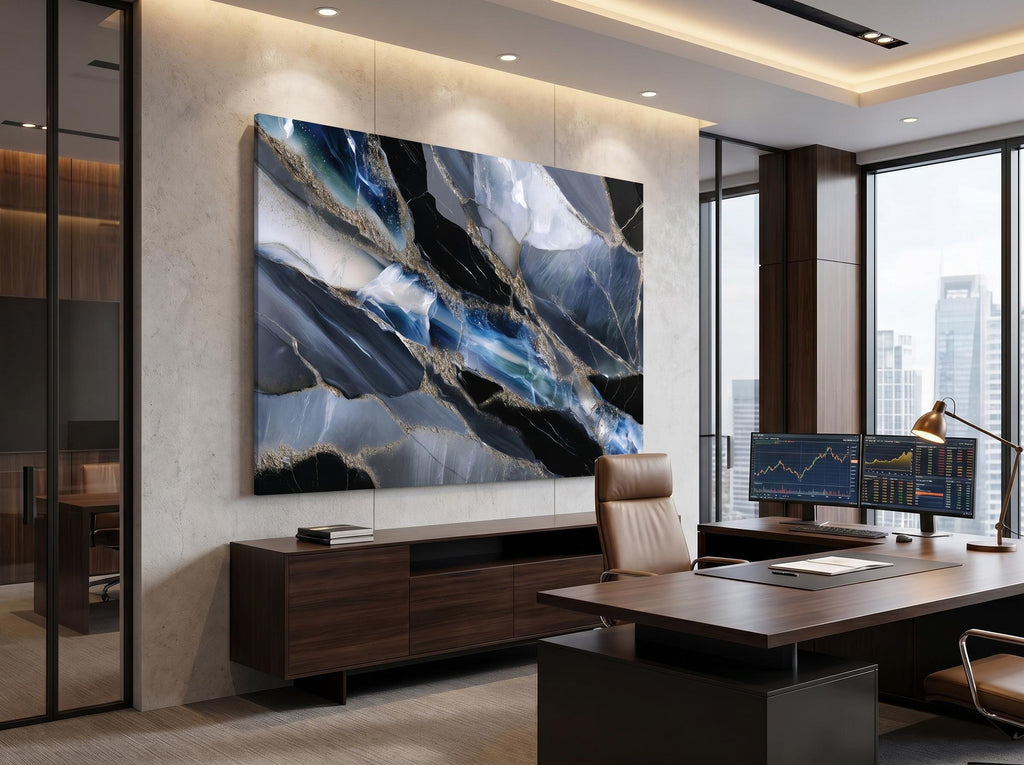 Obsidian Azure Meridian – Crystal Acrylic Wall Art for Executive Office Decor