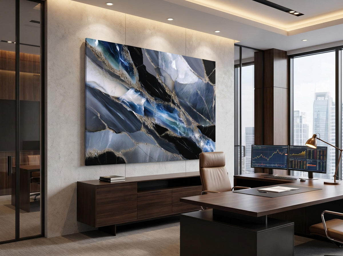 Obsidian Azure Meridian – Crystal Acrylic Wall Art for Executive Office Decor
