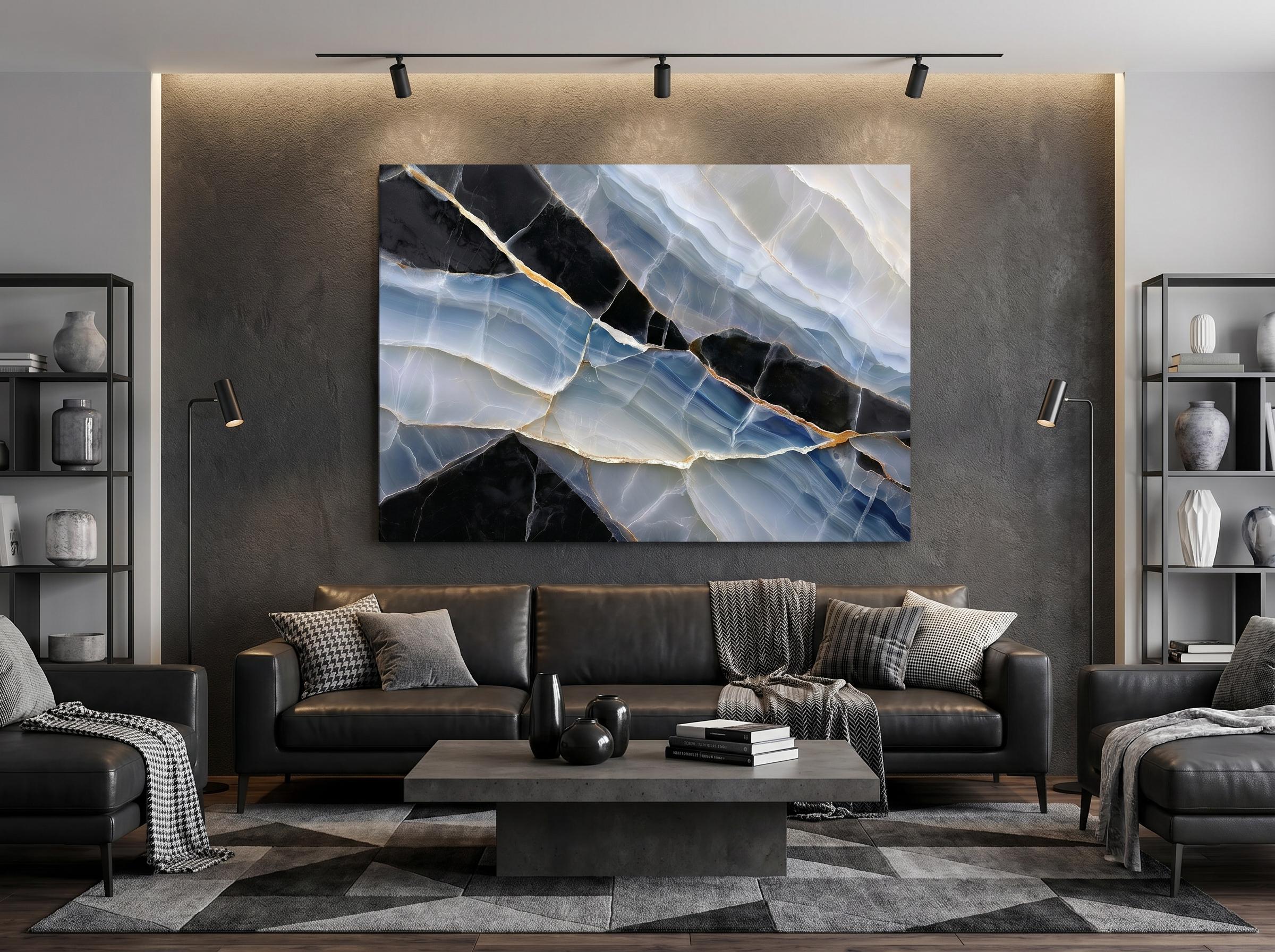 Sapphire Onyx Meridian – Crystal Acrylic Wall Art for Executive Office Decor