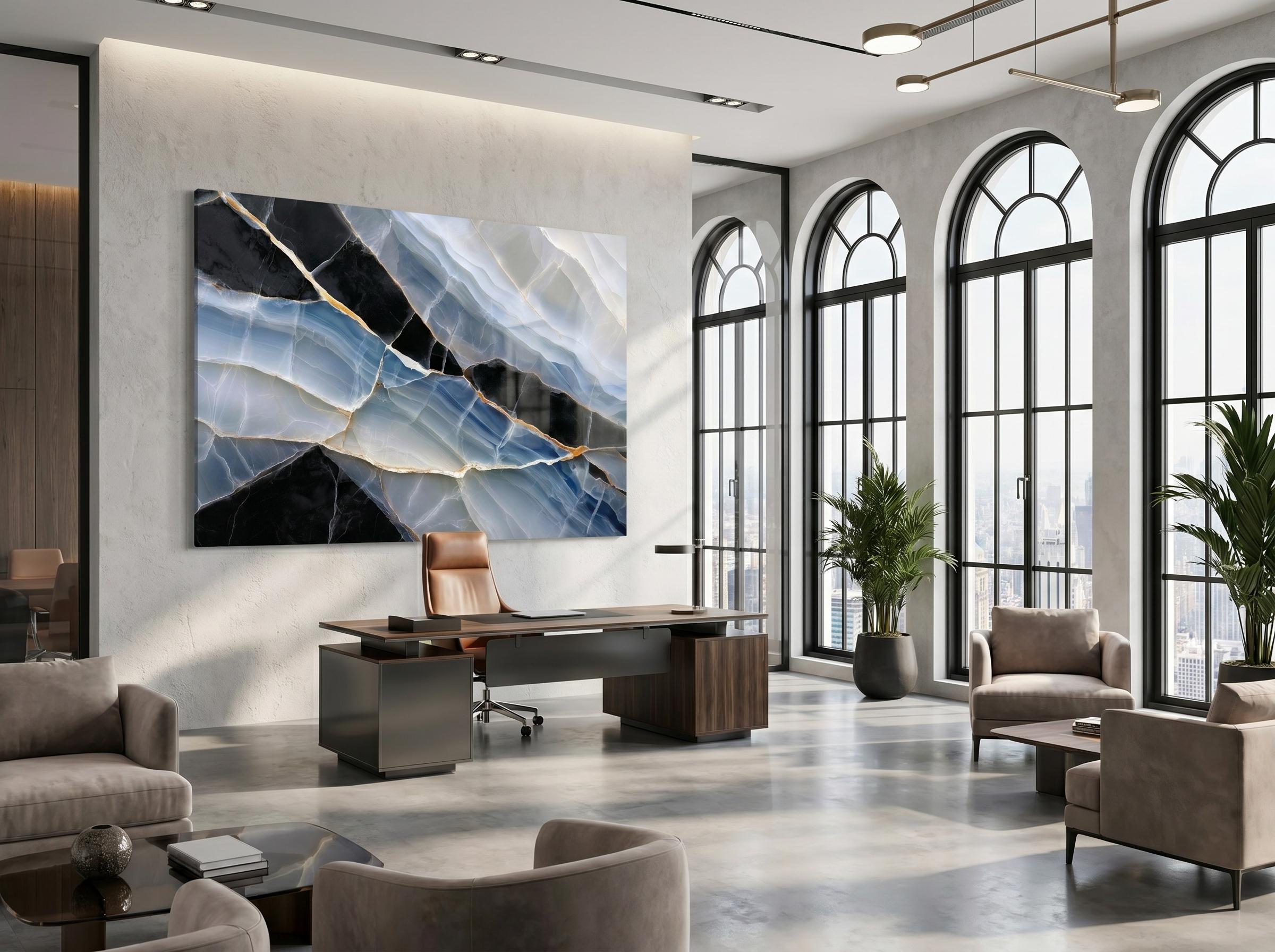 Sapphire Onyx Meridian – Crystal Acrylic Wall Art for Executive Office Decor