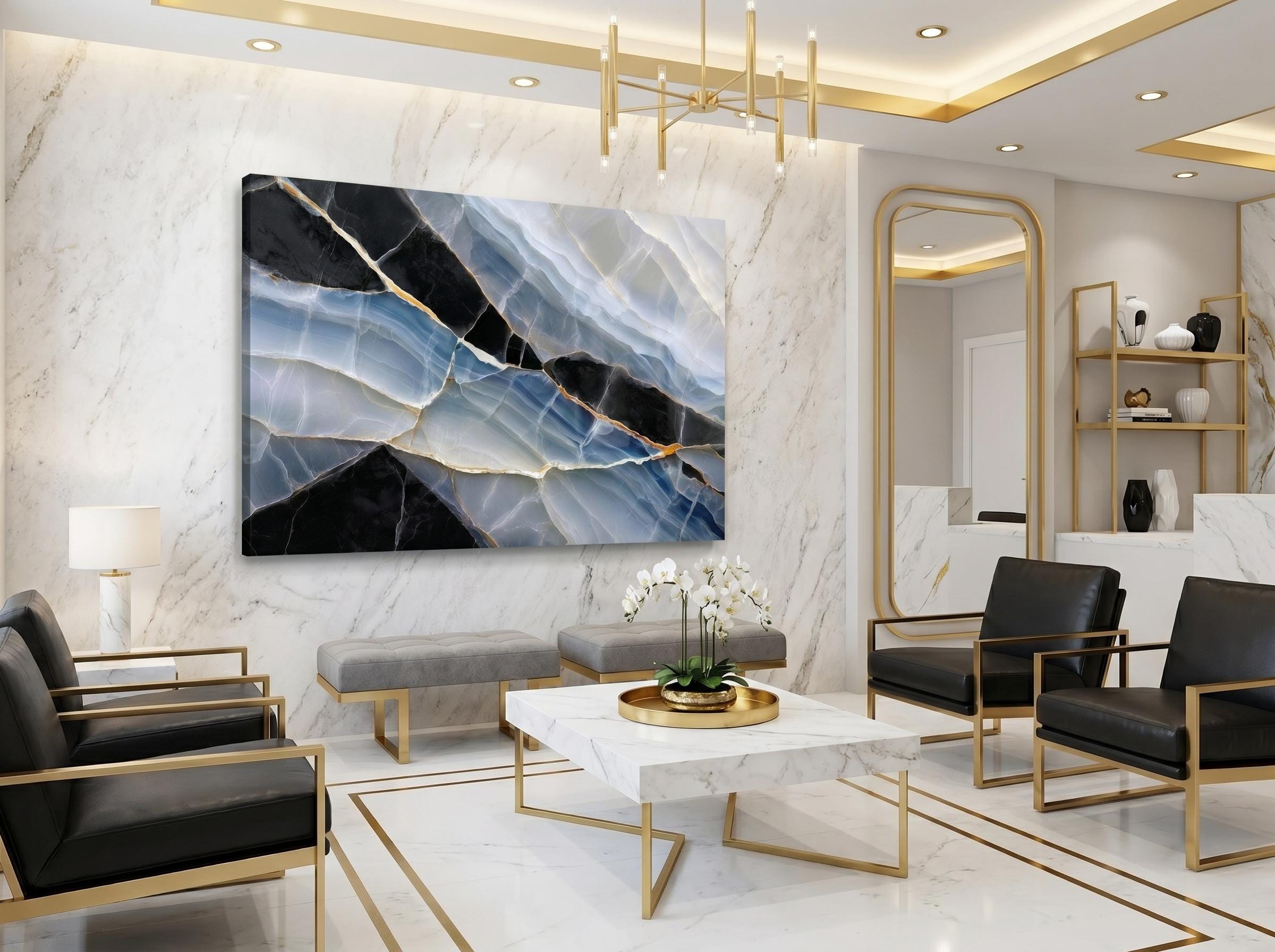 Sapphire Onyx Meridian – Crystal Acrylic Wall Art for Executive Office Decor