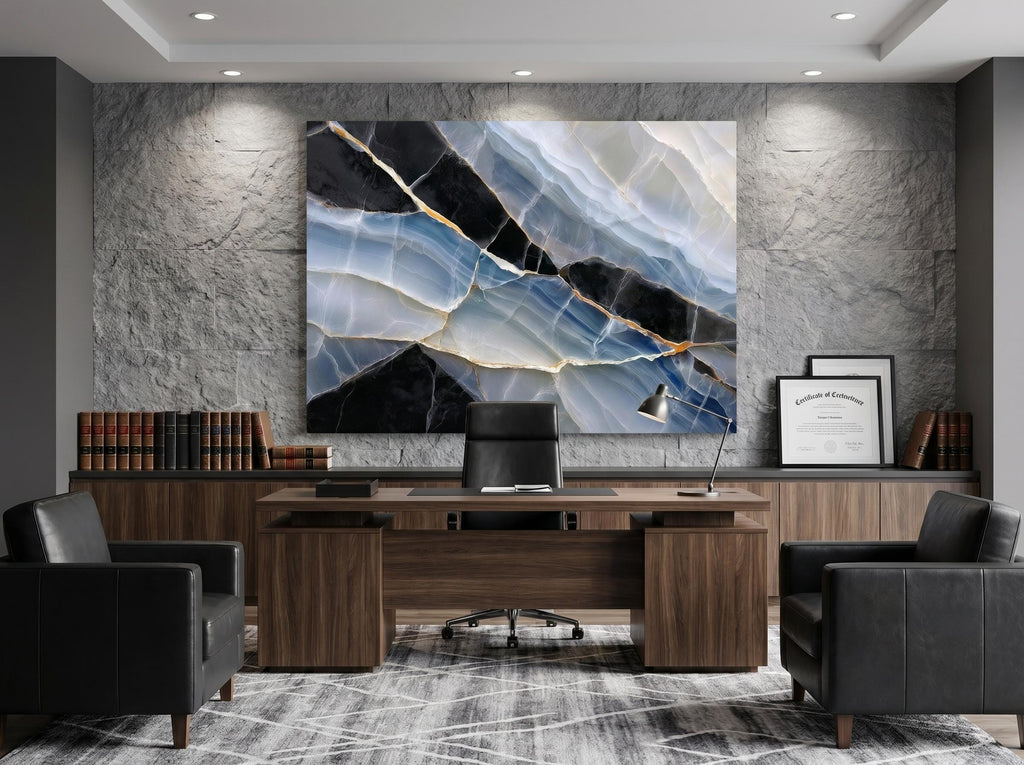 Sapphire Onyx Meridian – Crystal Acrylic Wall Art for Executive Office Decor