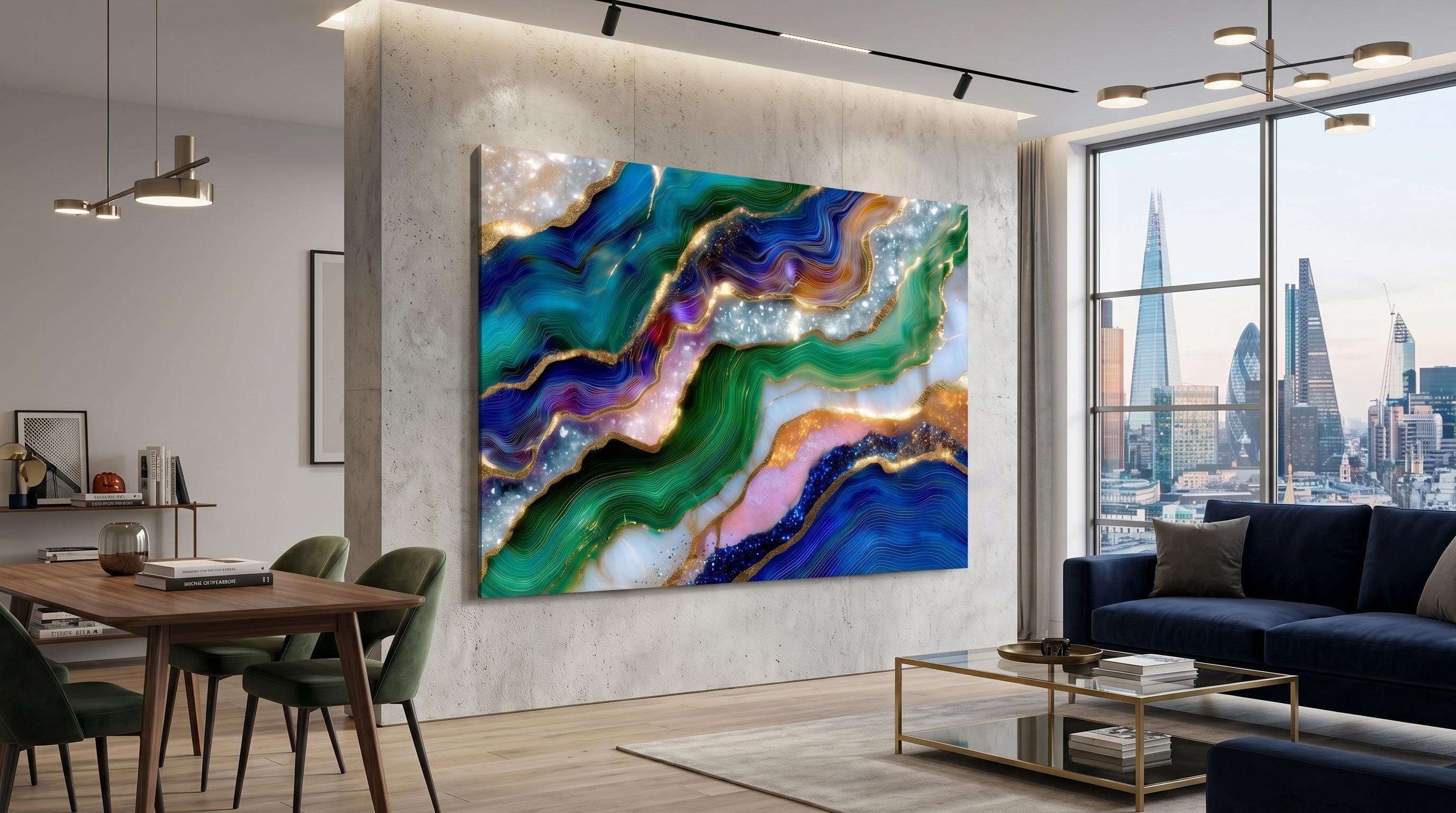 Emerald Sapphire Meridian Crystal AcrylGlass Wall Art