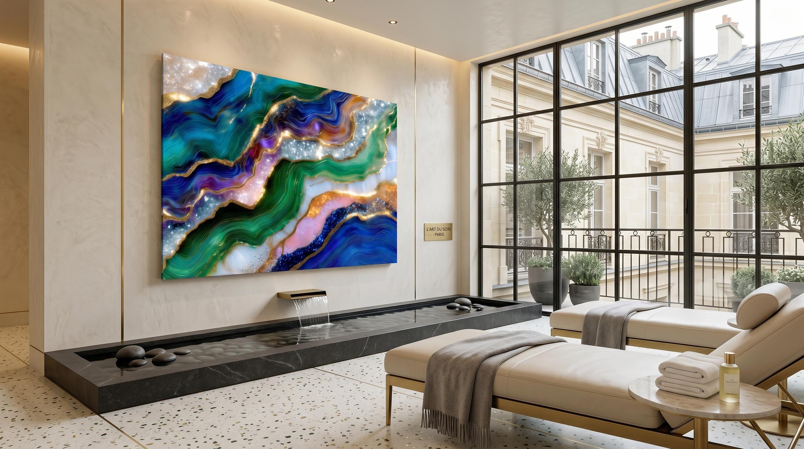 Emerald Sapphire Meridian Crystal AcrylGlass Wall Art