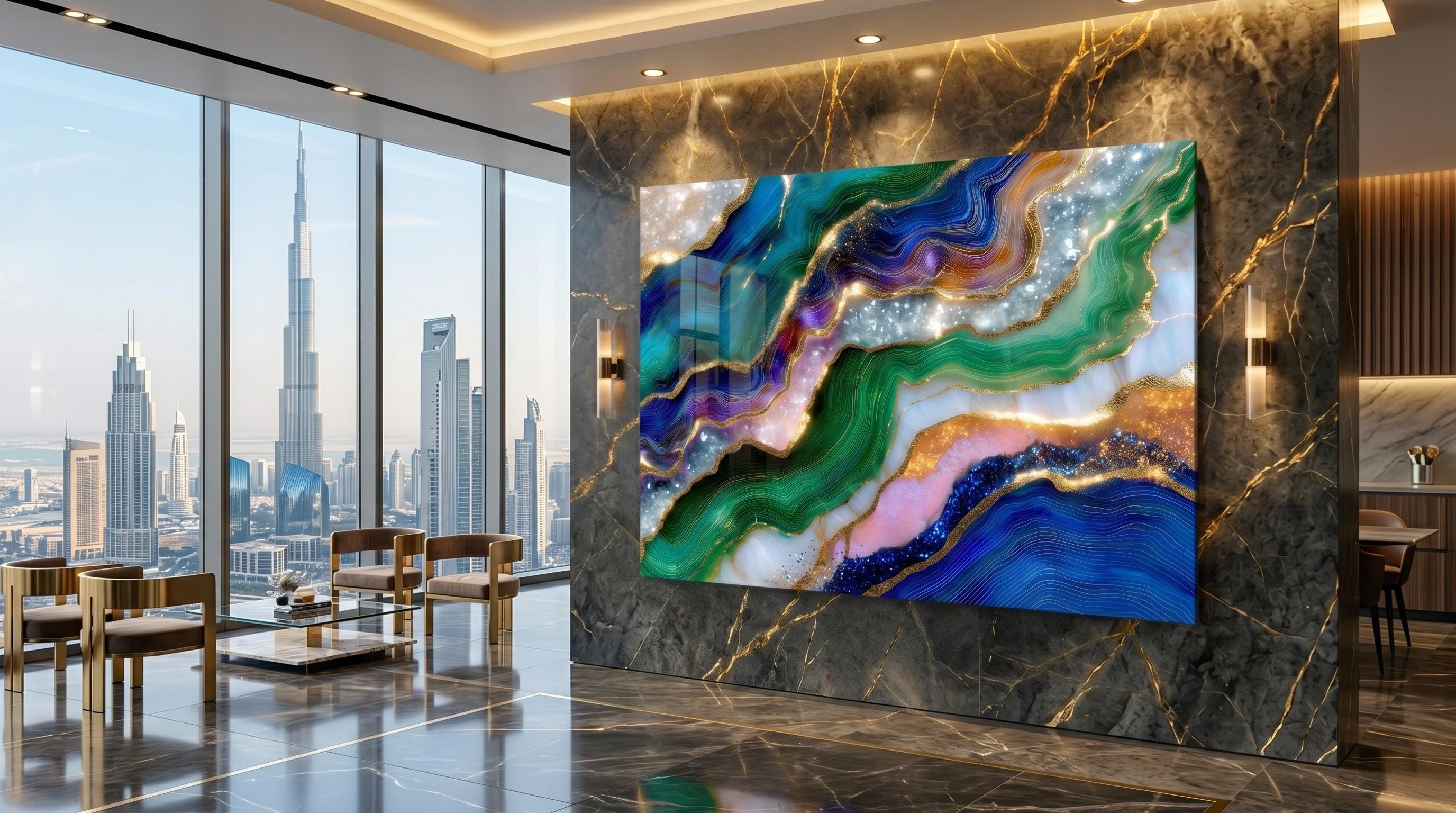 Emerald Sapphire Meridian Crystal AcrylGlass Wall Art