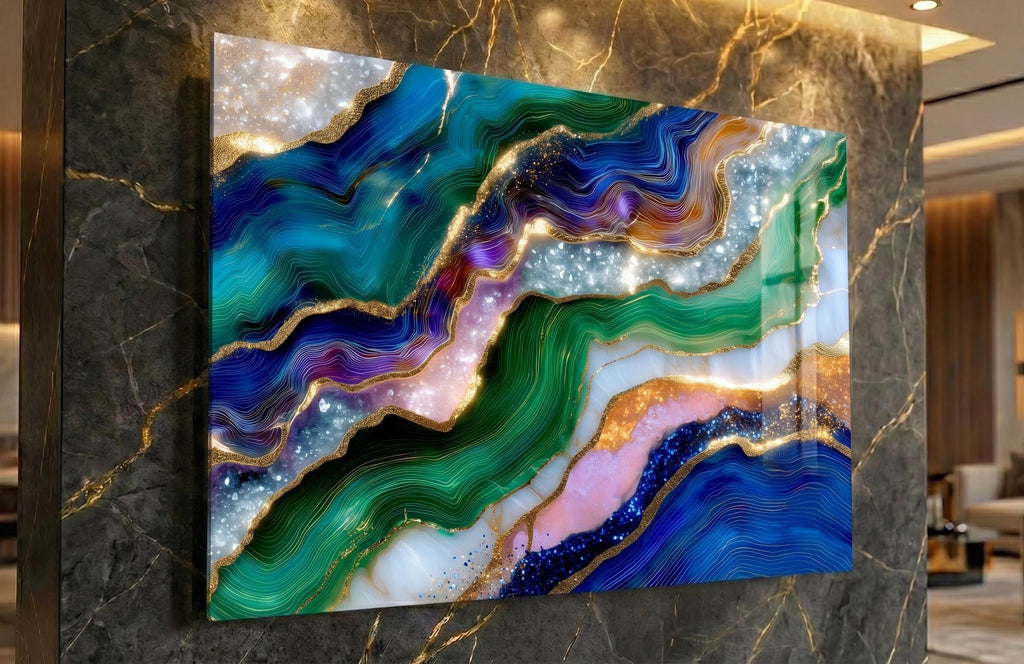 Emerald Sapphire Meridian Crystal AcrylGlass Wall Art