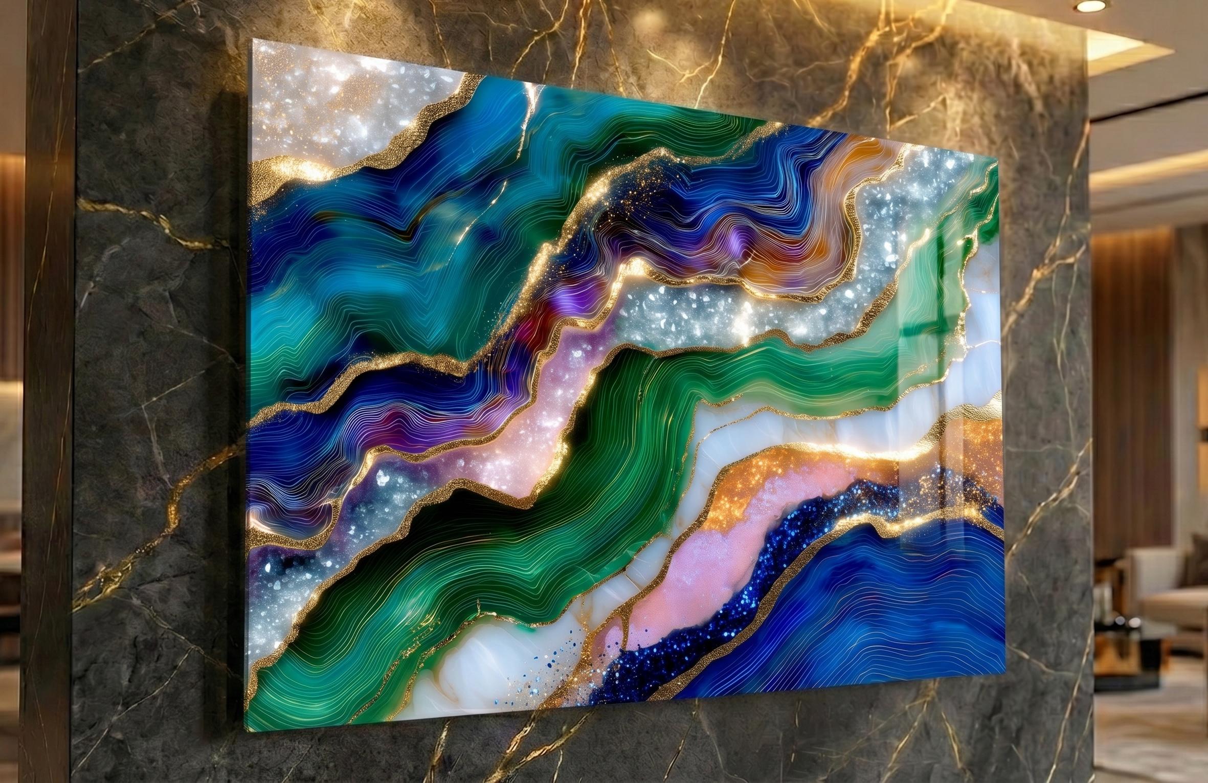 Emerald Sapphire Meridian Crystal AcrylGlass Wall Art