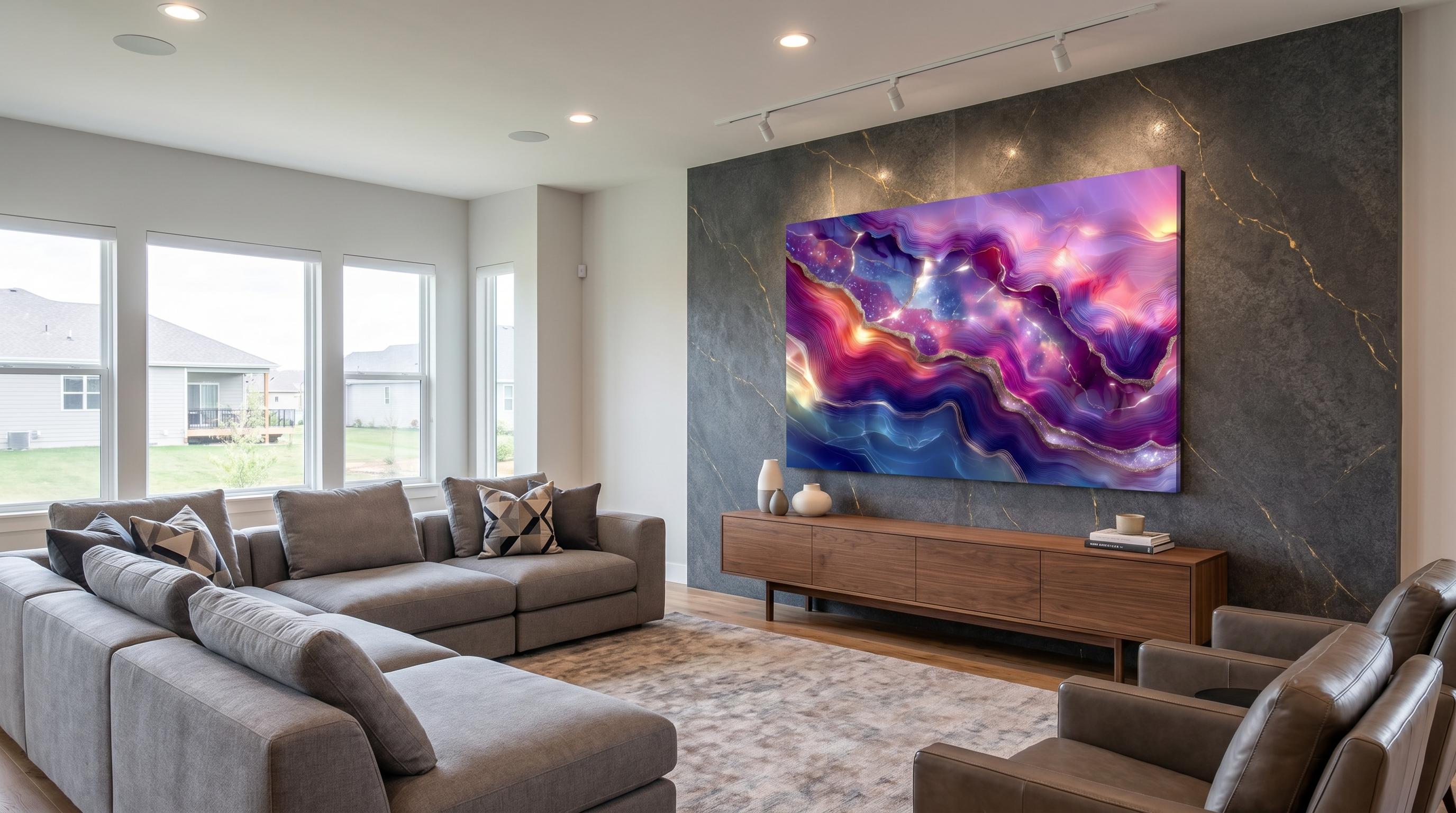 Violet Aurora Meridian Crystal AcrylGlass Wall Art, Purple Amethyst Abstract, Luxury 3D Glossy Panel
