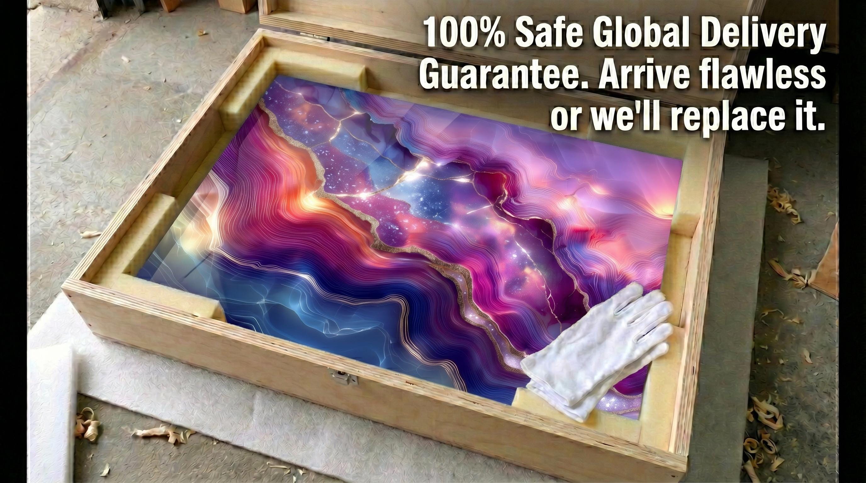 Violet Aurora Meridian Crystal AcrylGlass Wall Art, Purple Amethyst Abstract, Luxury 3D Glossy Panel