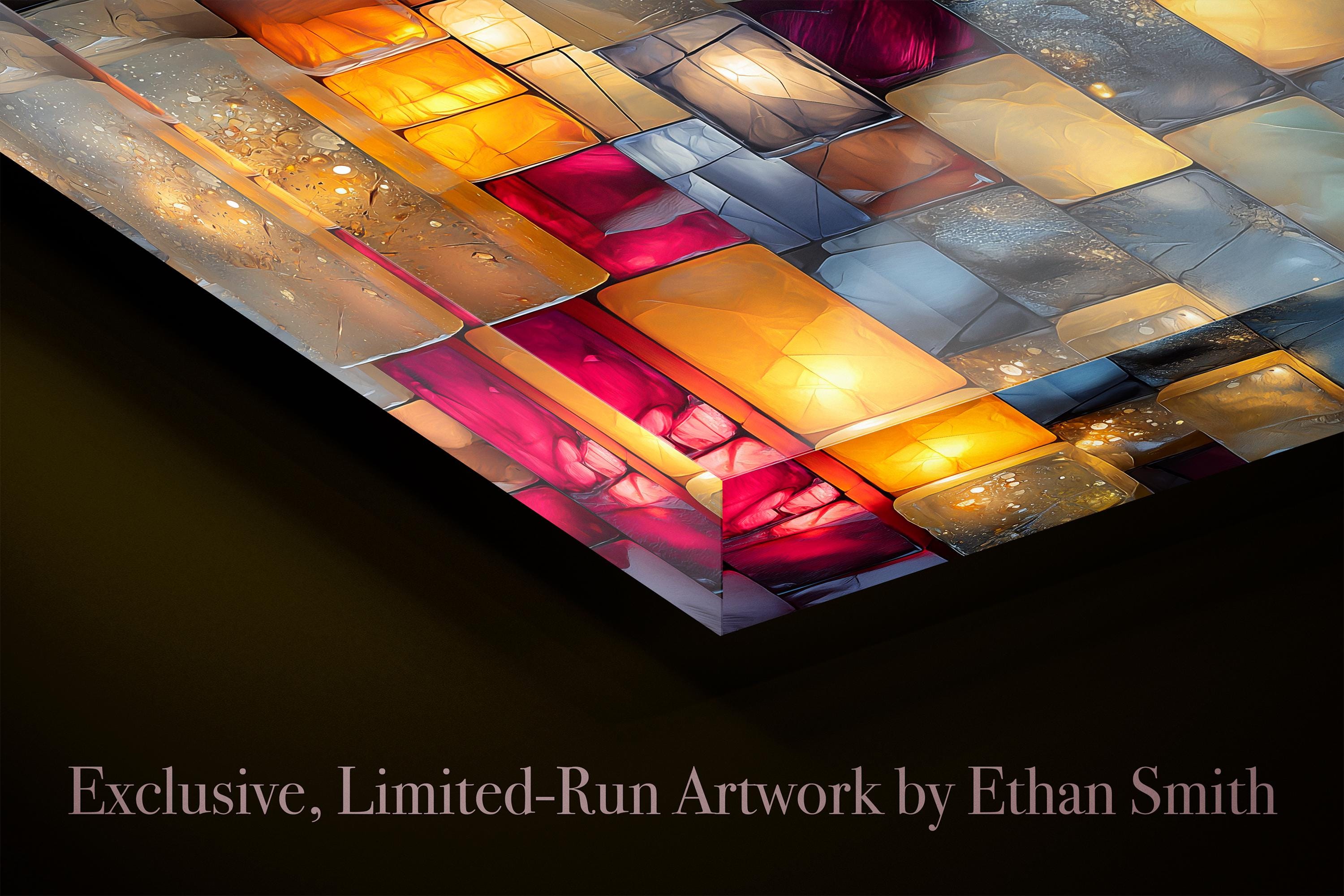 Jewel-Tone Marble Mosaic - Luxury Crystal AcrylGlass Wall Art with 3D Backlit Illusion