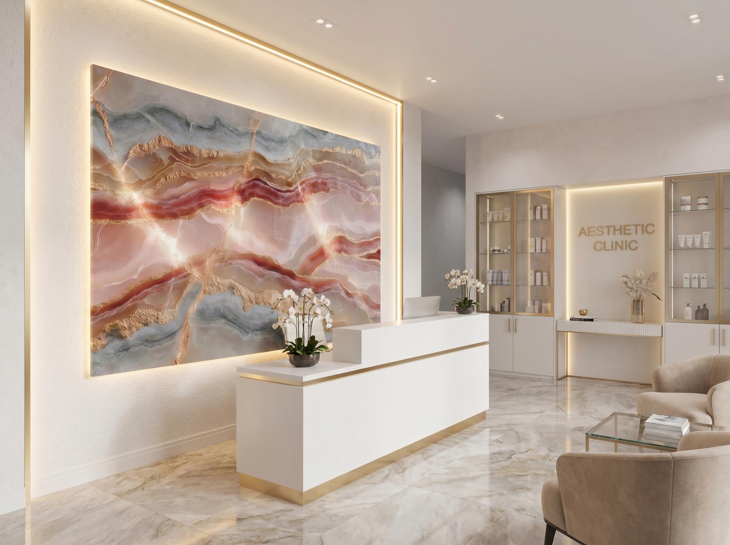 Rose Champagne Crystal AcrylGlass Wall Art, Modern Clinic Studio Decor
