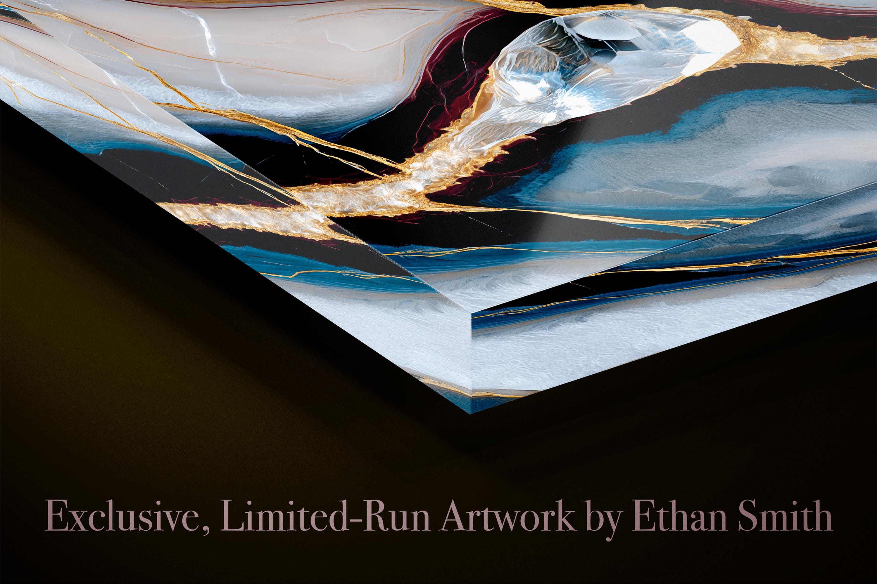 Noir Azure Vein Acrylic Glass Wall Art, Blue Gold Abstract Luxury Office Wall Decor