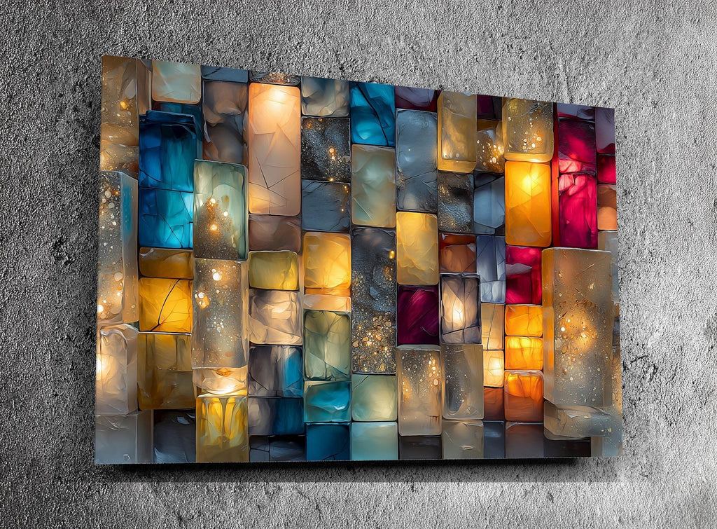 Jewel-Tone Marble Mosaic - Luxury Crystal AcrylGlass Wall Art with 3D Backlit Illusion