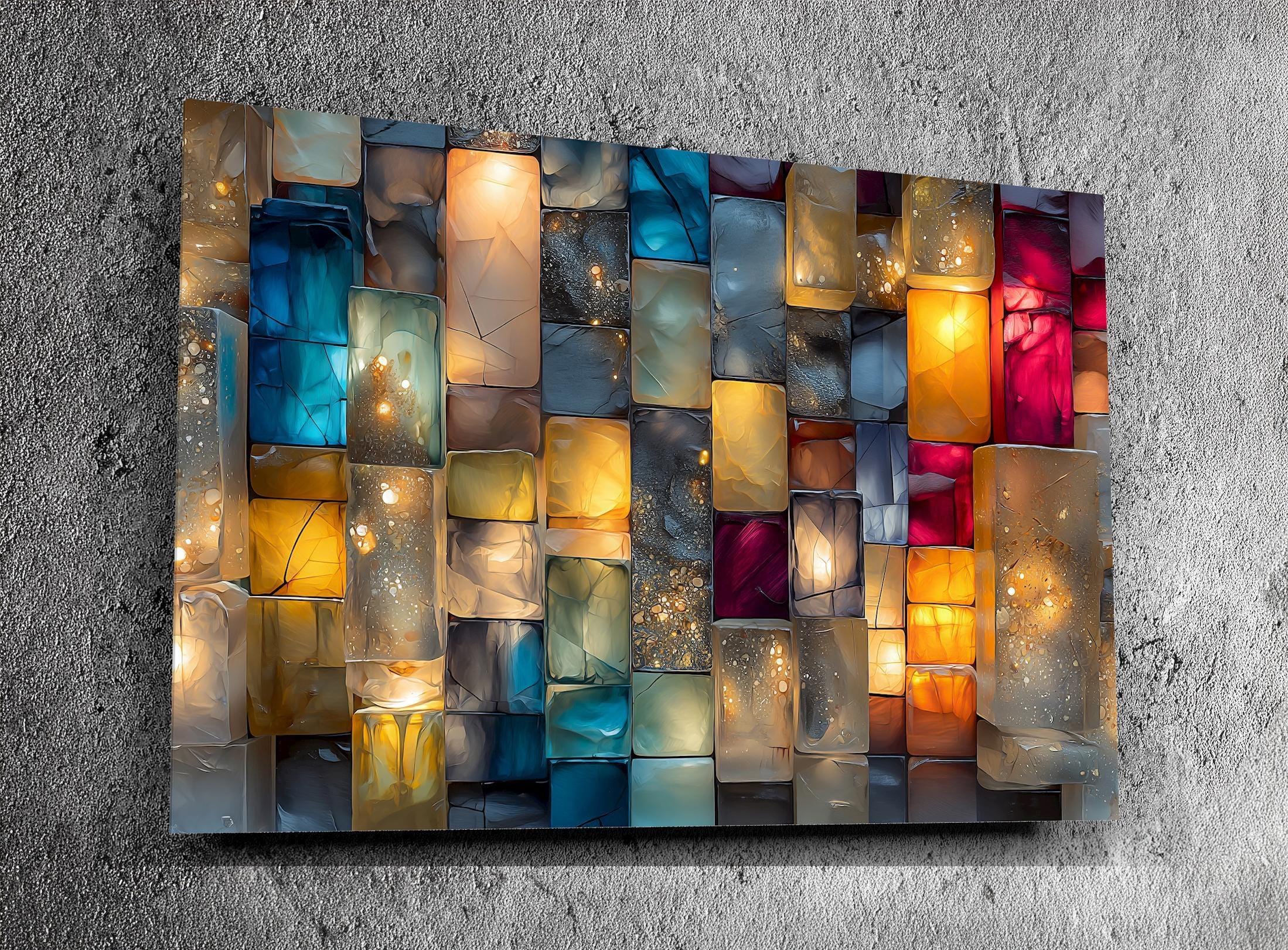 Jewel-Tone Marble Mosaic - Luxury Crystal AcrylGlass Wall Art with 3D Backlit Illusion