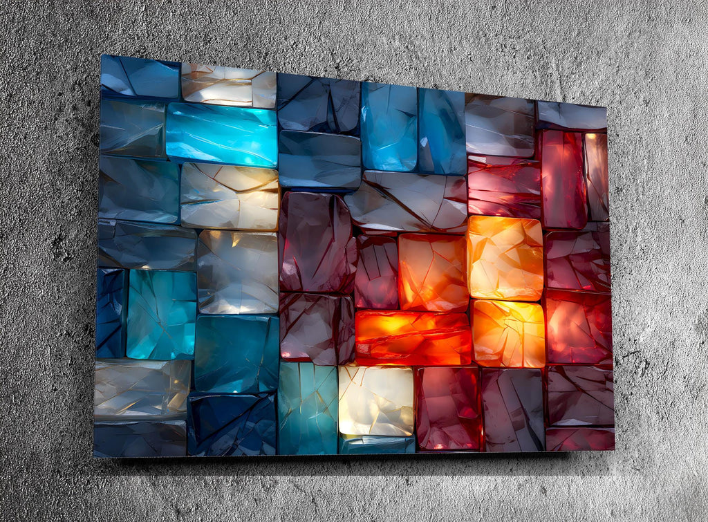 LumiRock Crystal Acrylglass Wall Art – Colorful Glass-Block Inspired Design, Luxury Statement Art