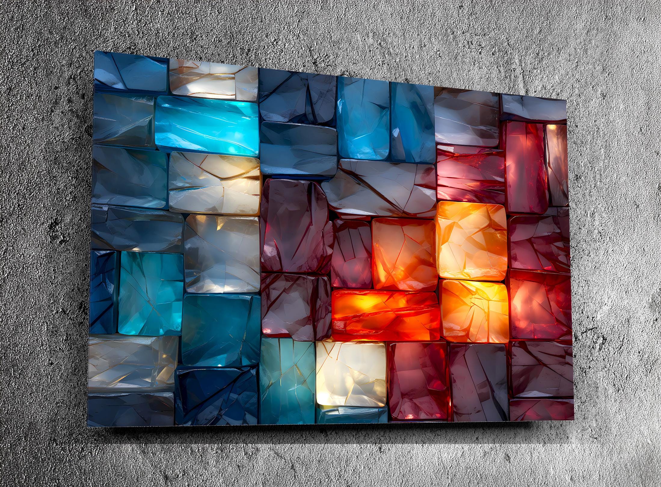 LumiRock Crystal Acrylglass Wall Art – Colorful Glass-Block Inspired Design, Luxury Statement Art