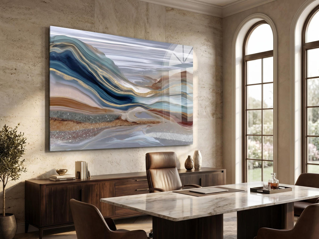 Navy Champagne Crystal AcrylGlass Wall Art, Executive Office and Boardroom Decor