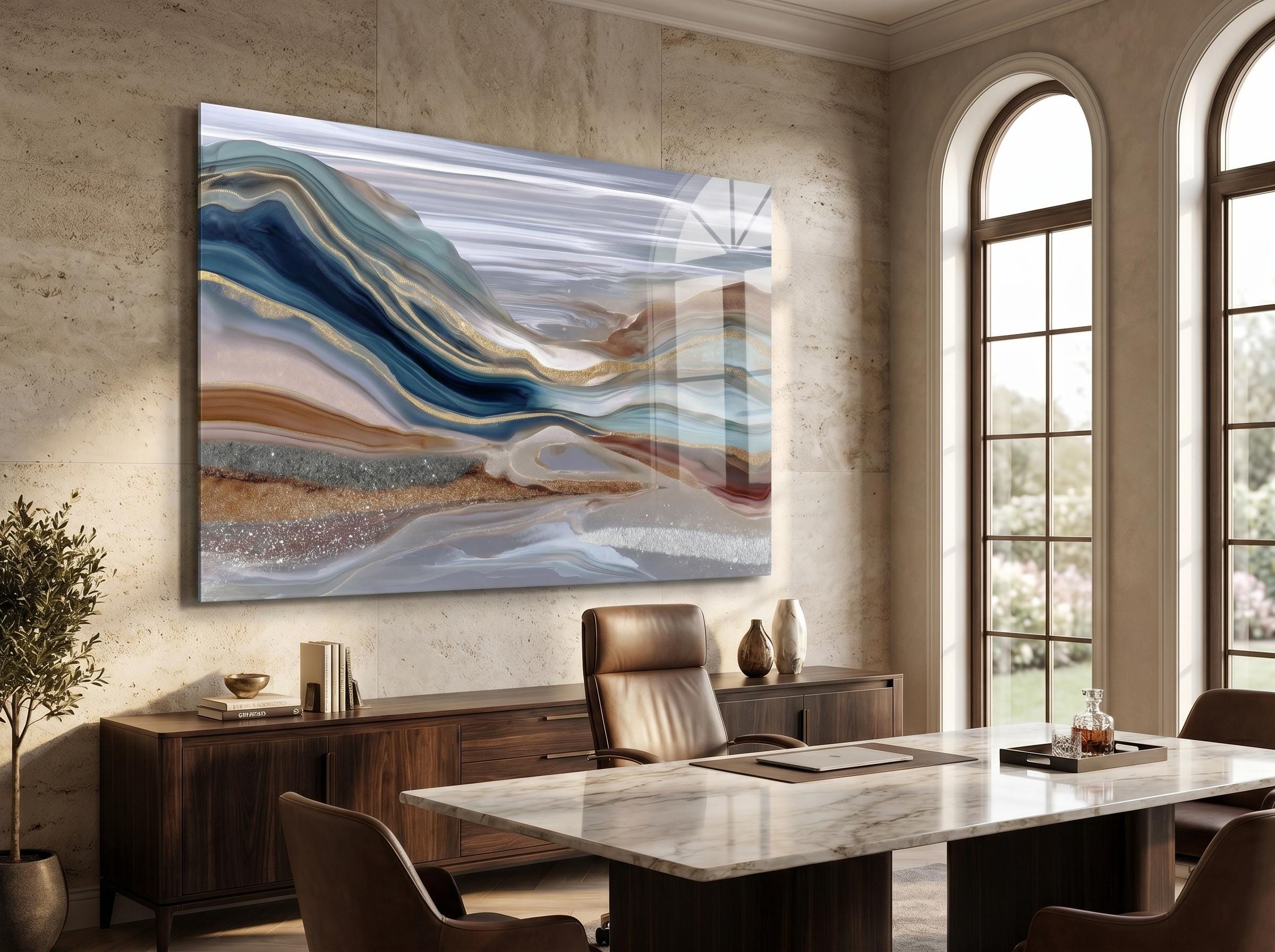 Navy Champagne Crystal AcrylGlass Wall Art, Executive Office and Boardroom Decor