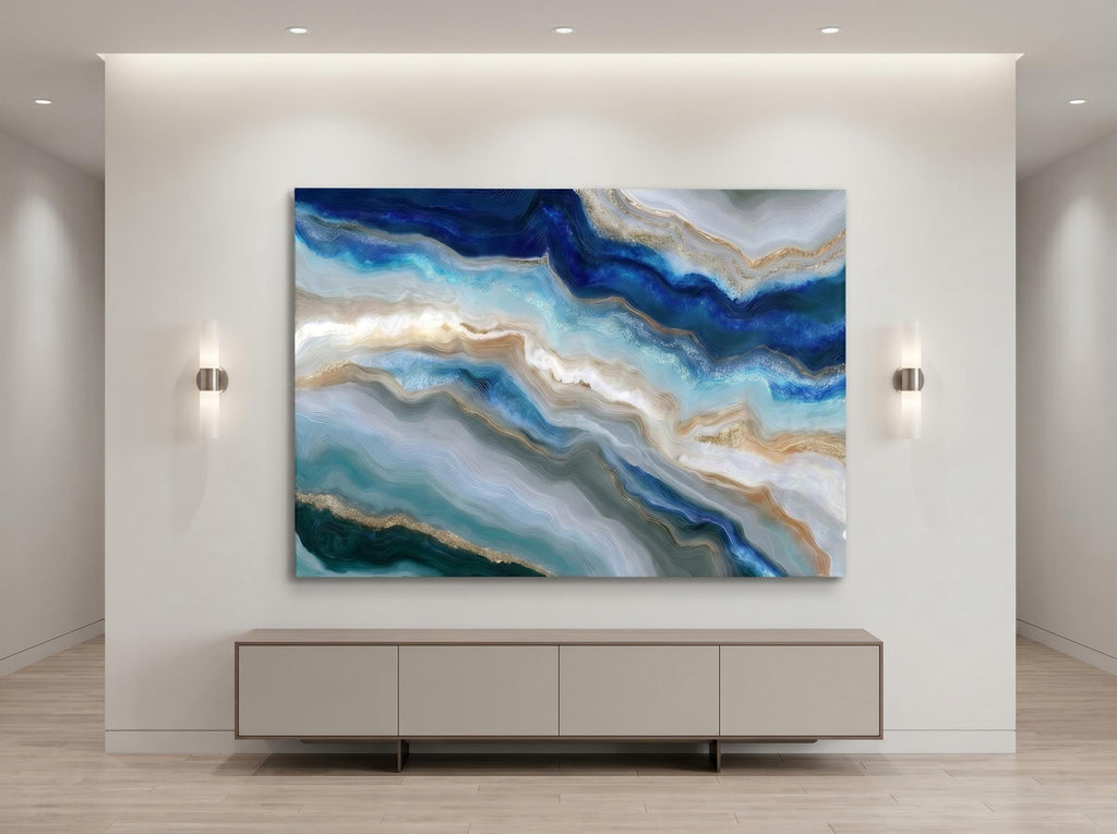 Aqua Navy Crystal AcrylGlass Wall Art, Luxury Spa and Wellness Clinic Decor